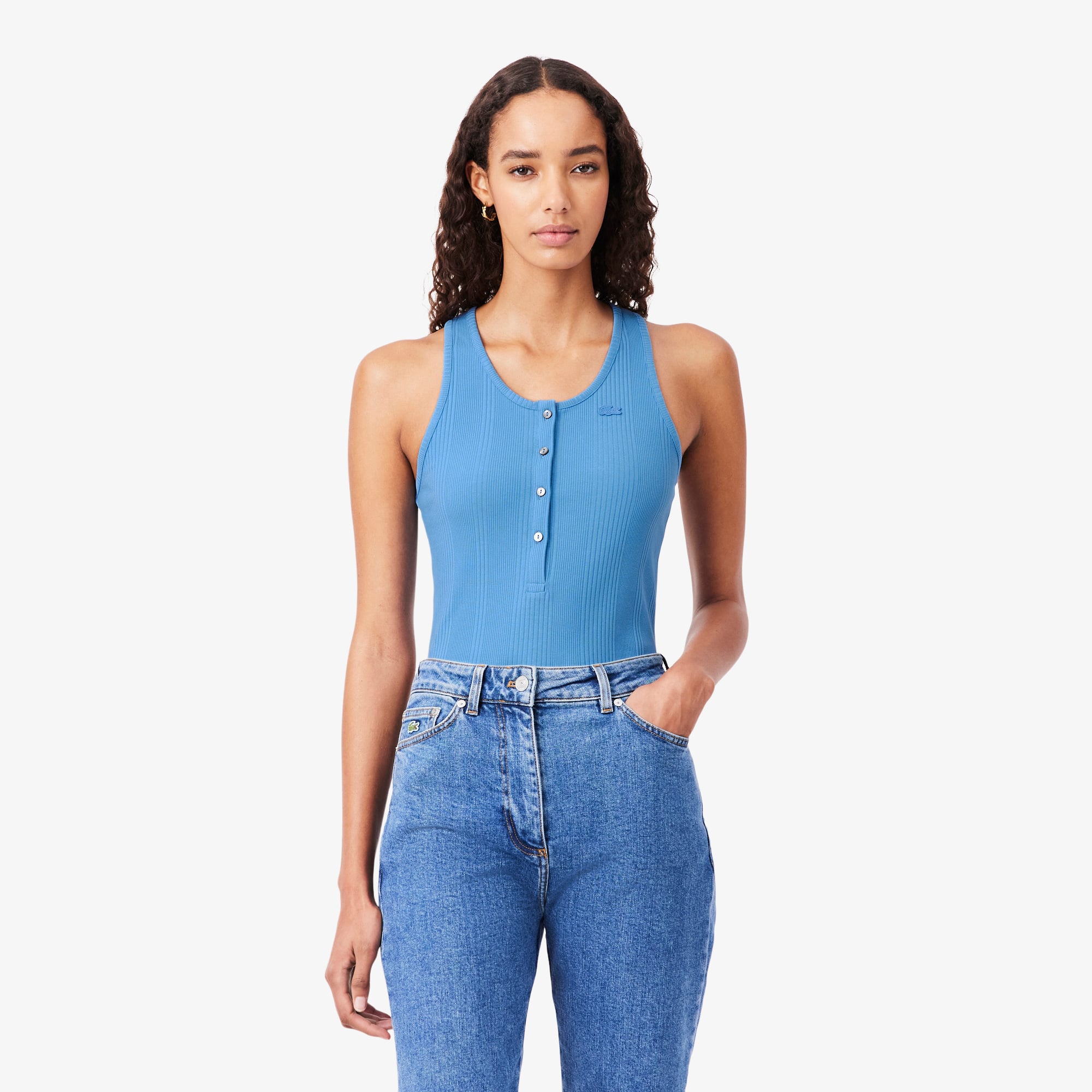 Áo Tank Top Lacoste Nữ Ôm Dáng Chất Liệu Cotton Bo Gân