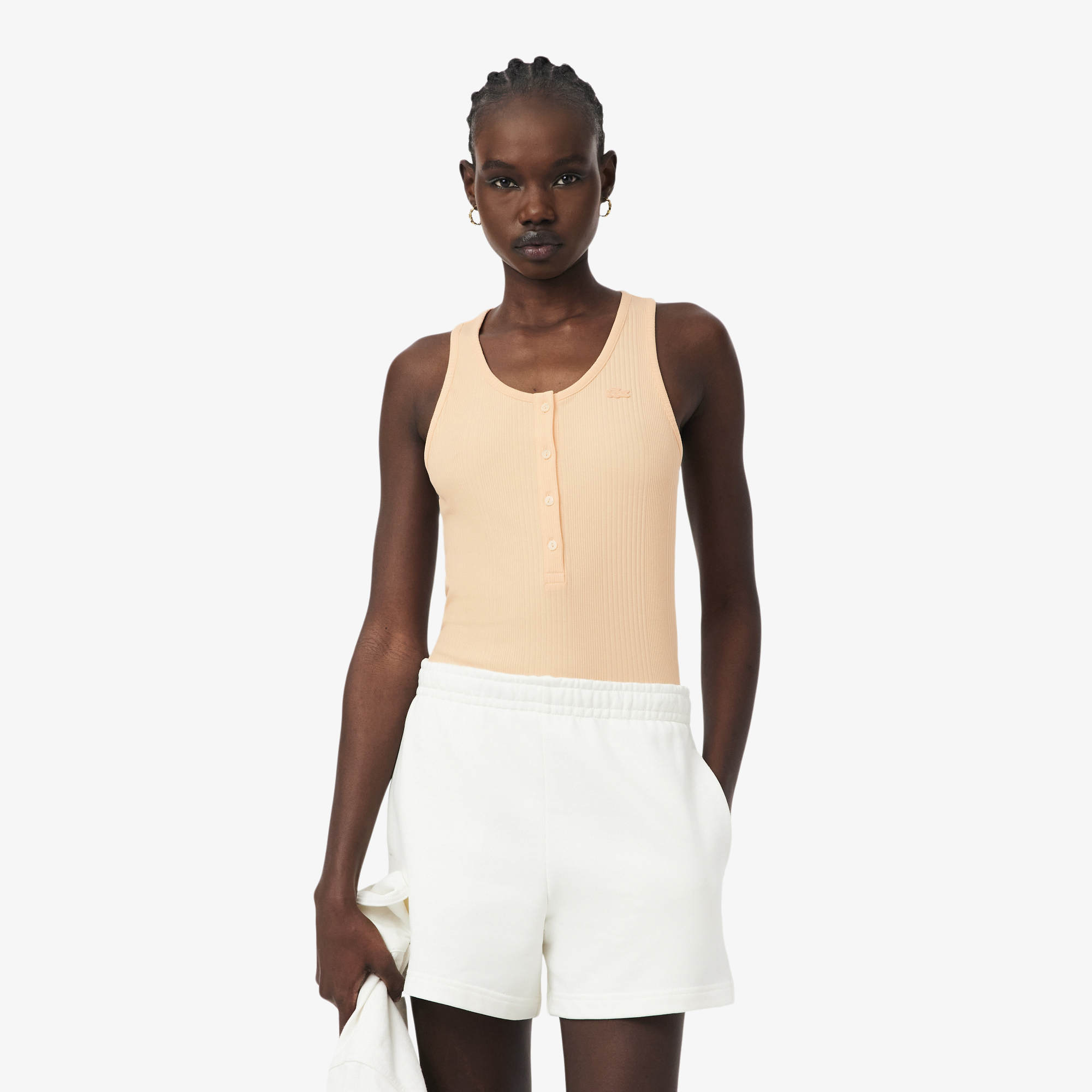 Áo Tank Top Lacoste Nữ Ôm Dáng Chất Liệu Cotton Bo Gân
