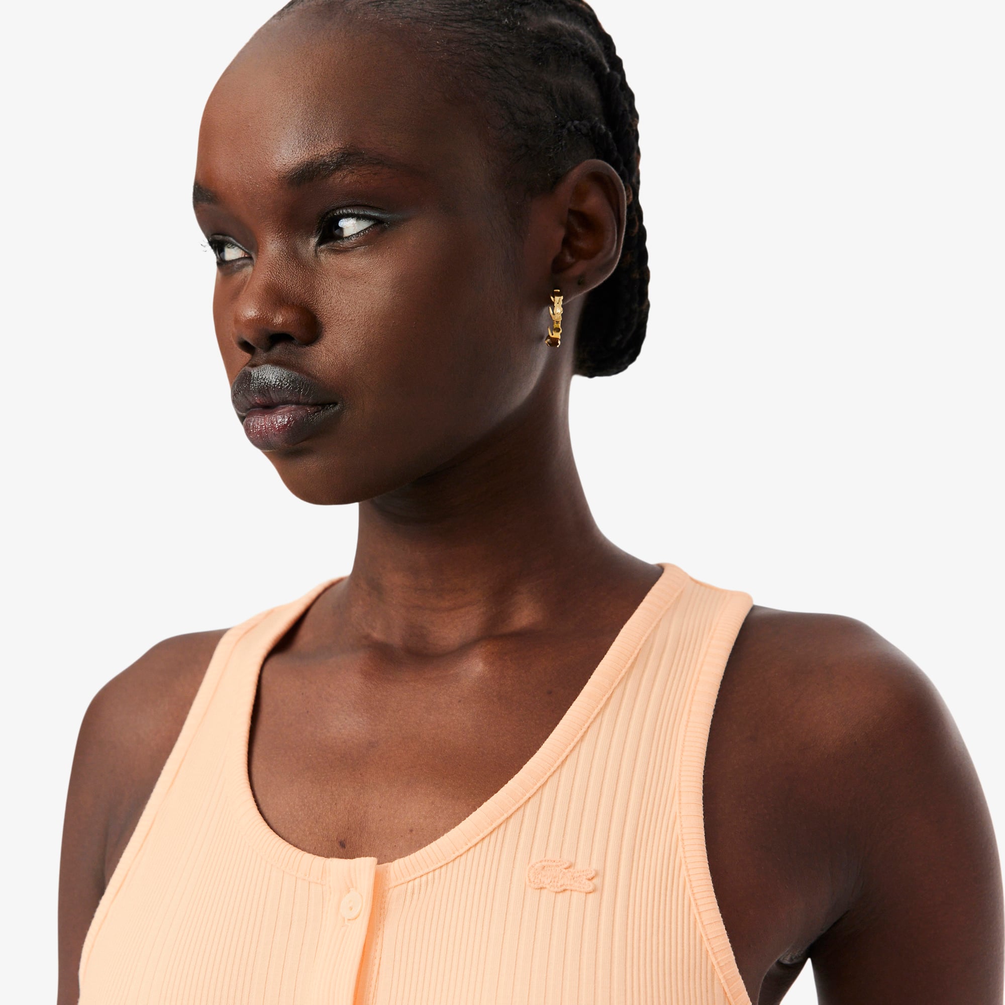 Áo Tank Top Lacoste Nữ Ôm Dáng Chất Liệu Cotton Bo Gân