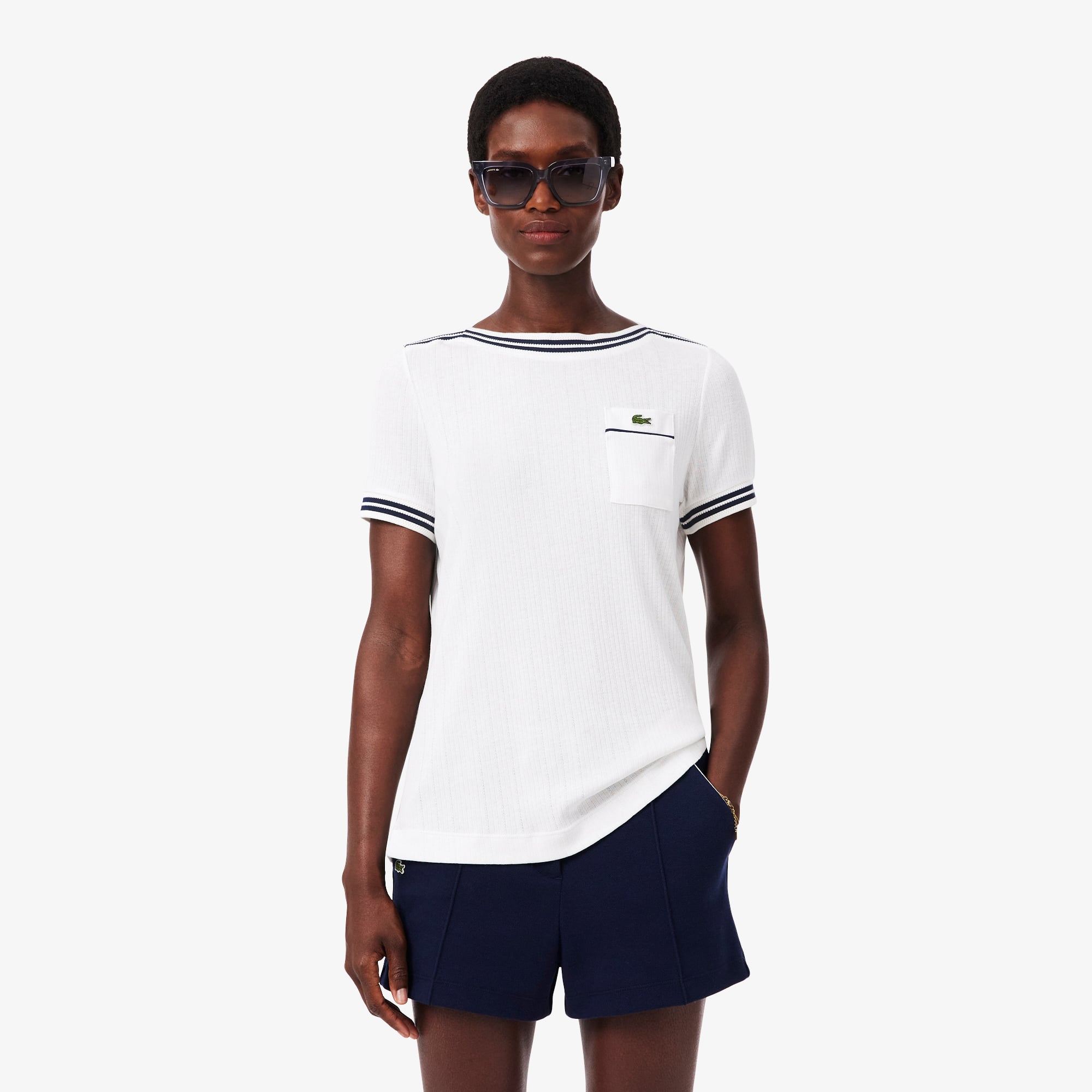 Áo Thun Lacoste Nữ Ôm Dáng Cổ Thuyền Sản Xuất Tại Pháp