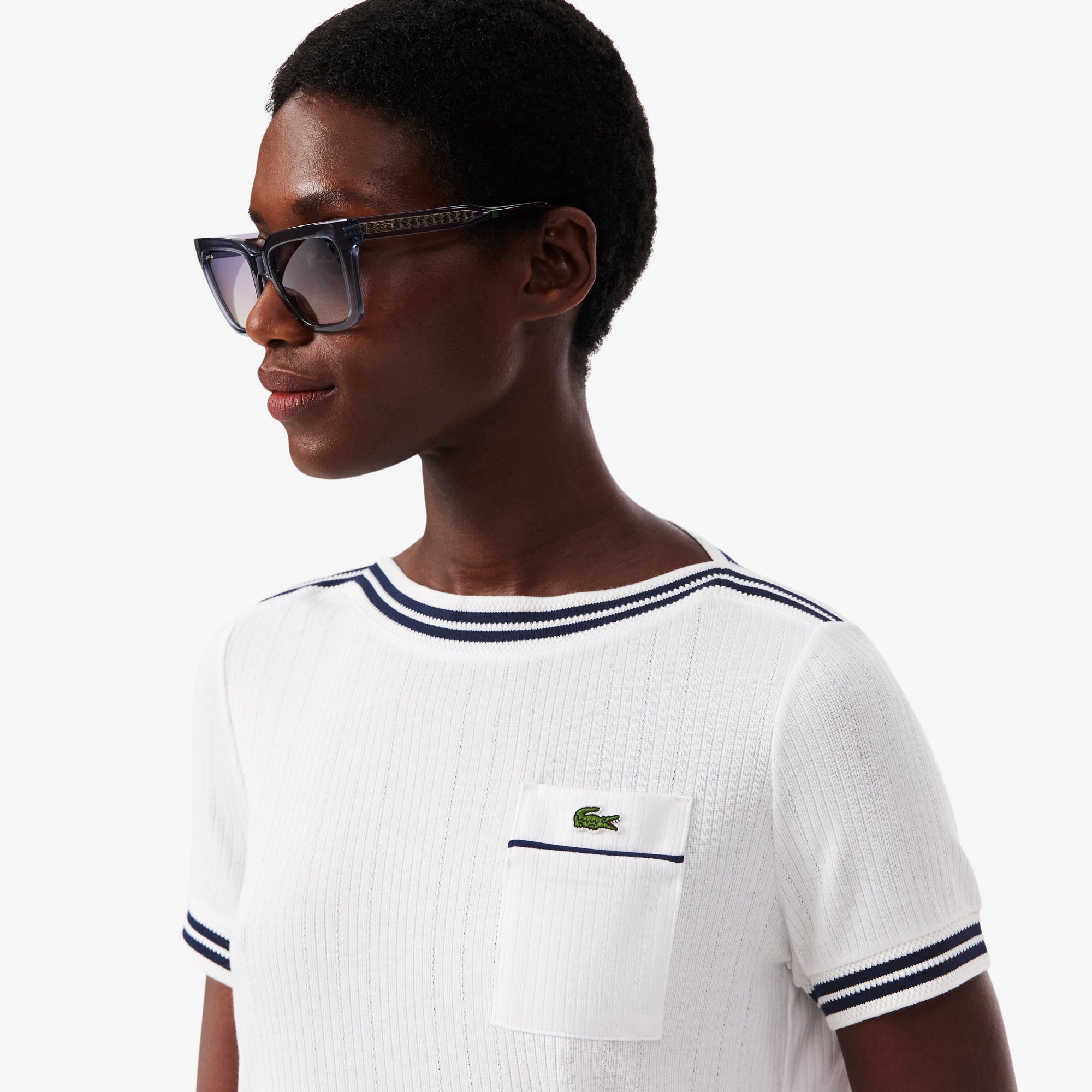 Áo Thun Lacoste Nữ Ôm Dáng Cổ Thuyền Sản Xuất Tại Pháp