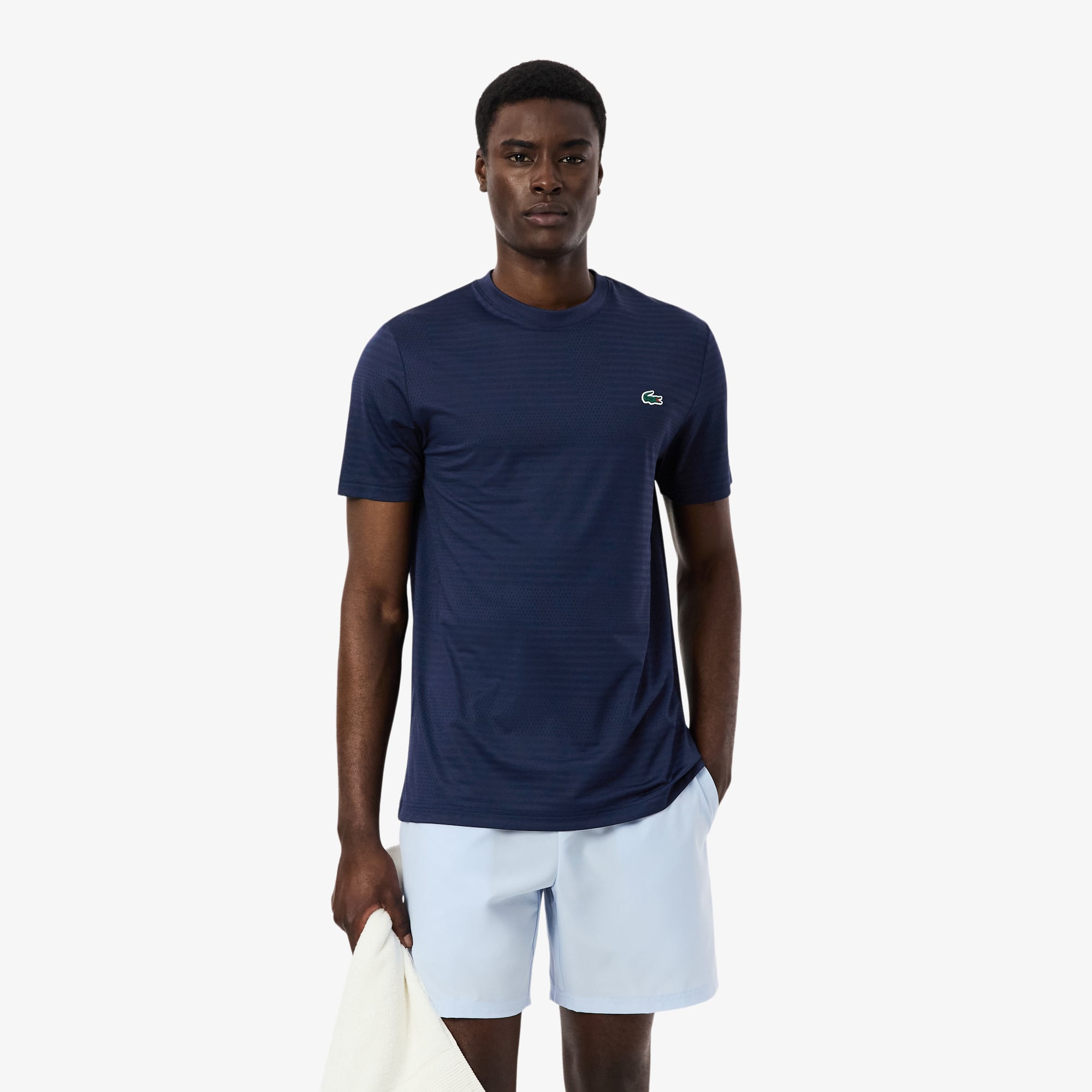 Áo Thun Tennis Lacoste Nam Dáng Suông Dệt Nổi Co Giãn Công Nghệ Thoáng Khí