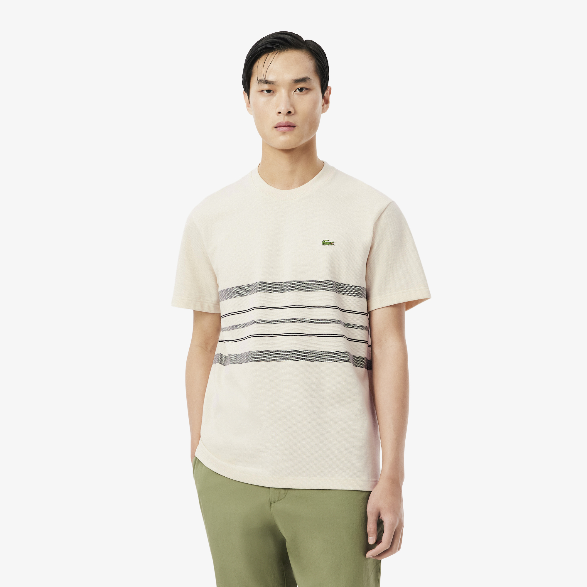 Áo Thun Lacoste Nam Dáng Suông Chất Liệu Piqué Kẻ Sọc Sản Xuất Tại Pháp