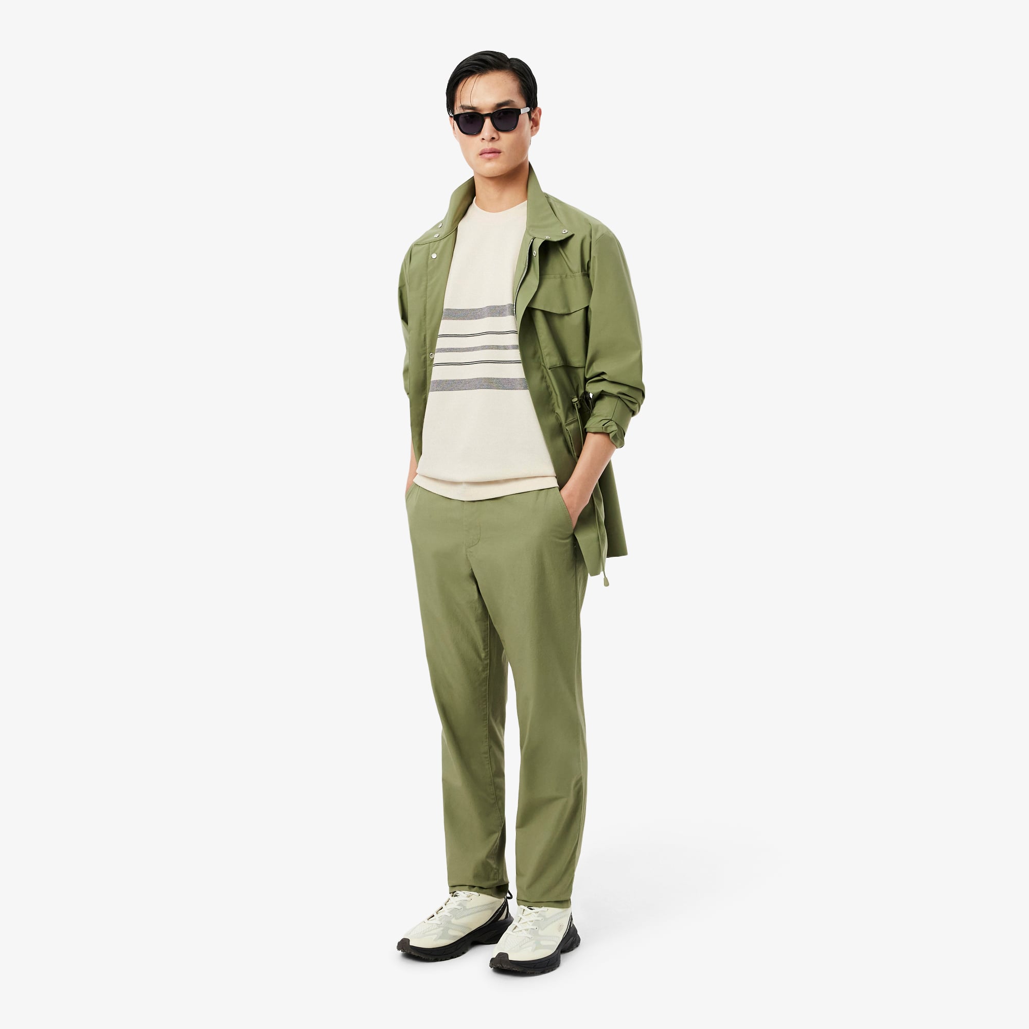 Áo Thun Lacoste Nam Dáng Suông Chất Liệu Piqué Kẻ Sọc Sản Xuất Tại Pháp