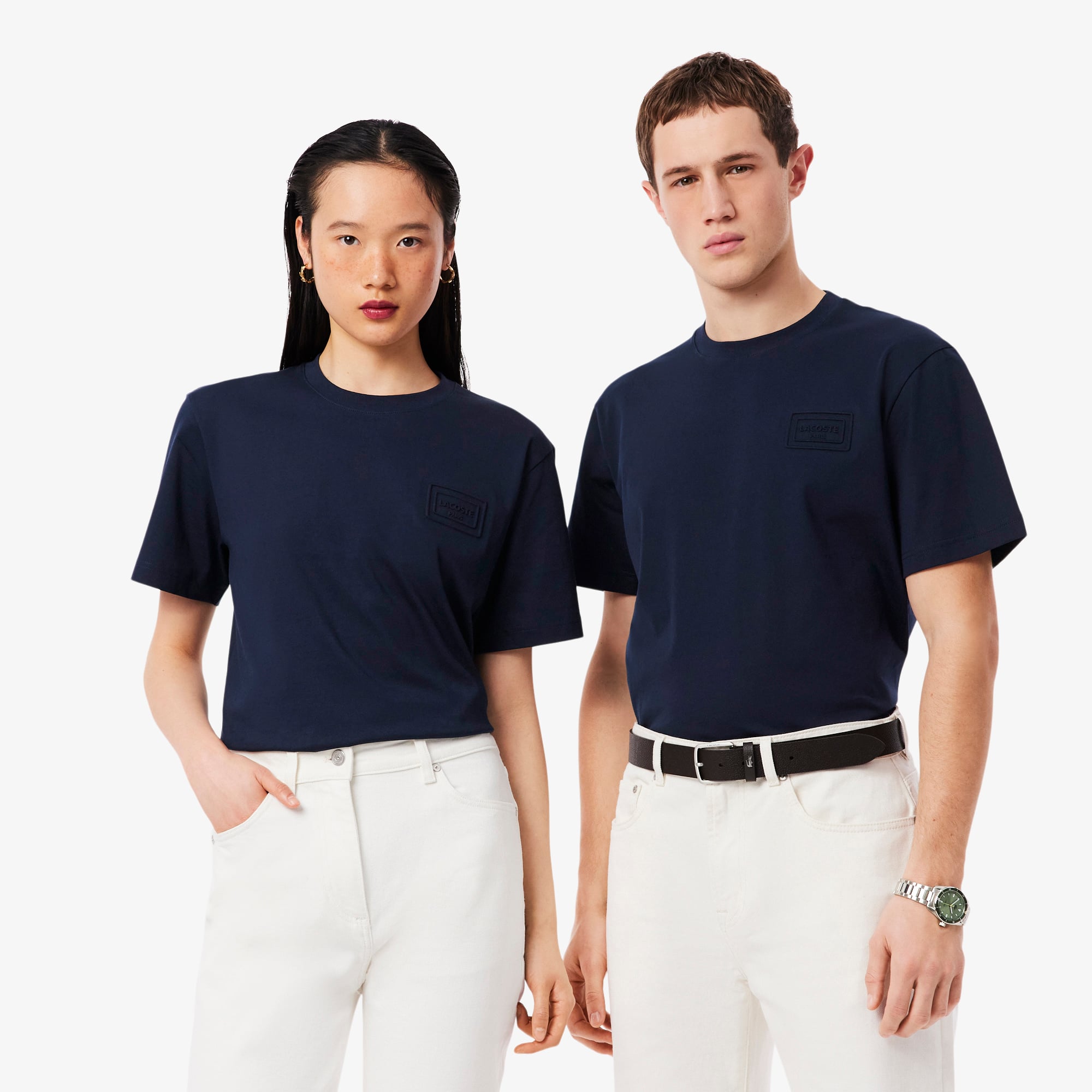 Áo Thun Lacoste Unisex Dáng Cổ Điển Chất Liệu Jersey Logo Dệt Nổi