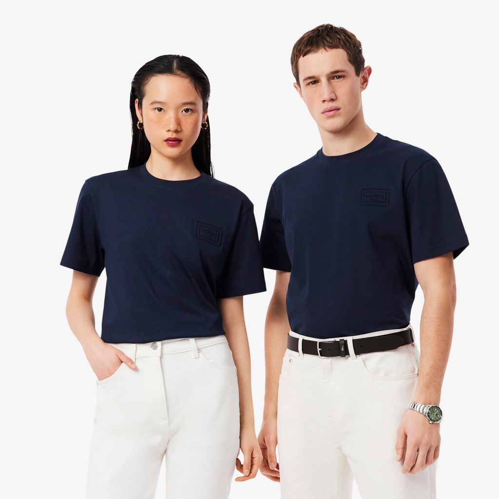 Áo Thun Lacoste Unisex Dáng Cổ Điển Chất Liệu Jersey Logo Dệt Nổi