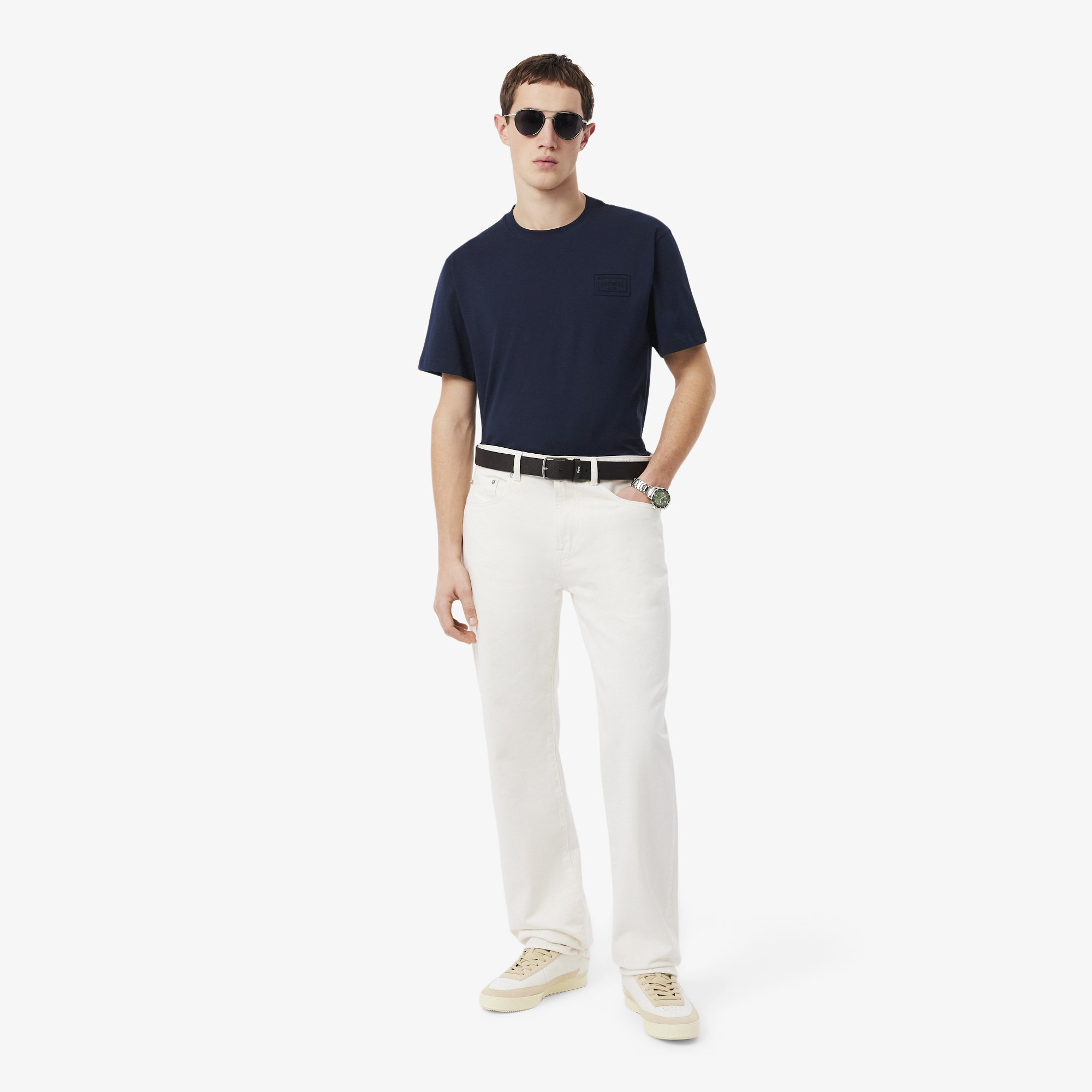 Áo Thun Lacoste Unisex Dáng Cổ Điển Chất Liệu Jersey Logo Dệt Nổi