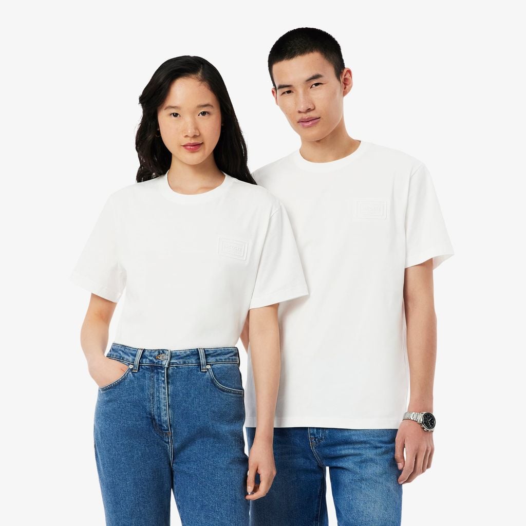 Áo Thun Lacoste Unisex Dáng Cổ Điển Chất Liệu Jersey Logo Dệt Nổi