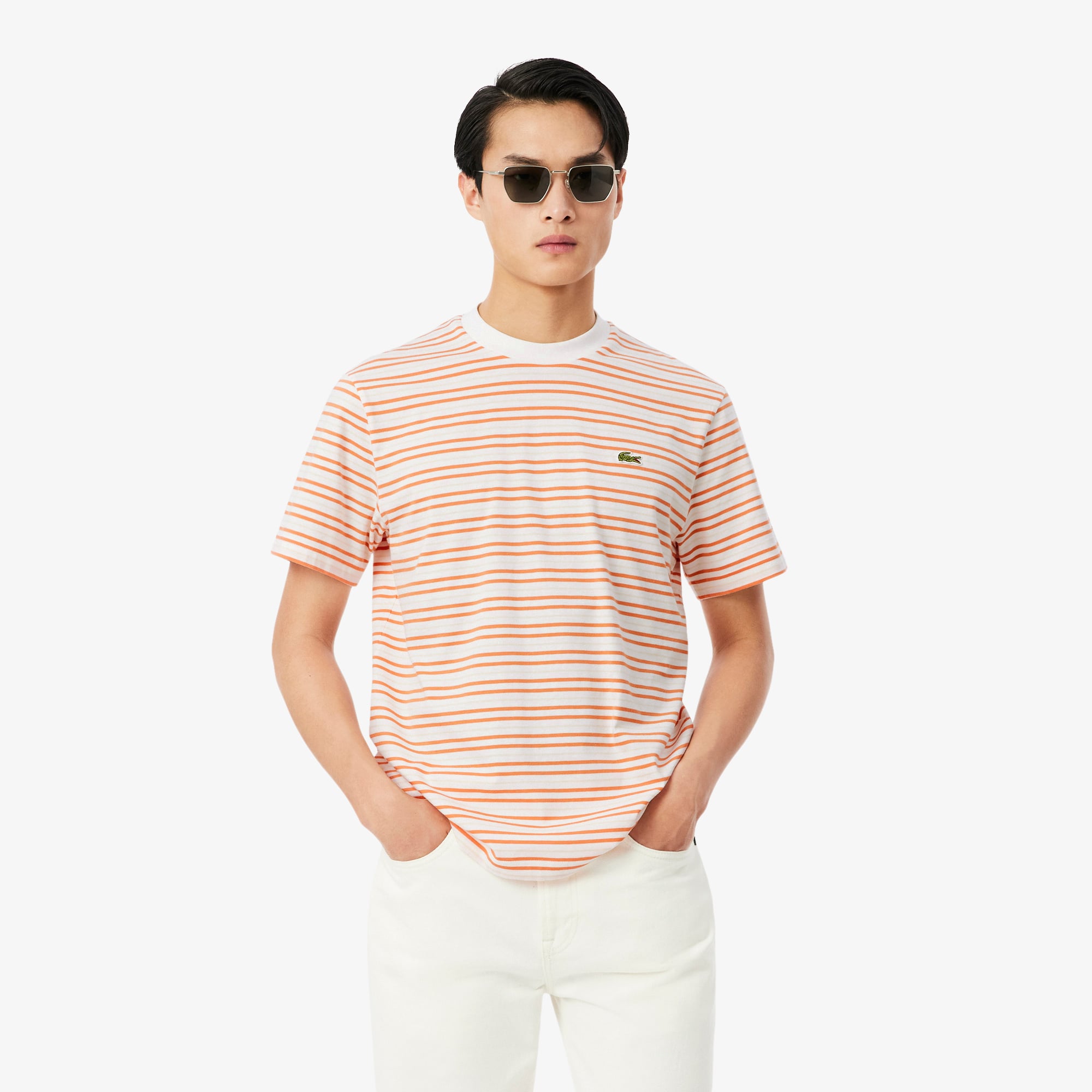 Áo Thun Lacoste Nam Dáng Cổ Điển Chất Liệu Cotton Kẻ Sọc