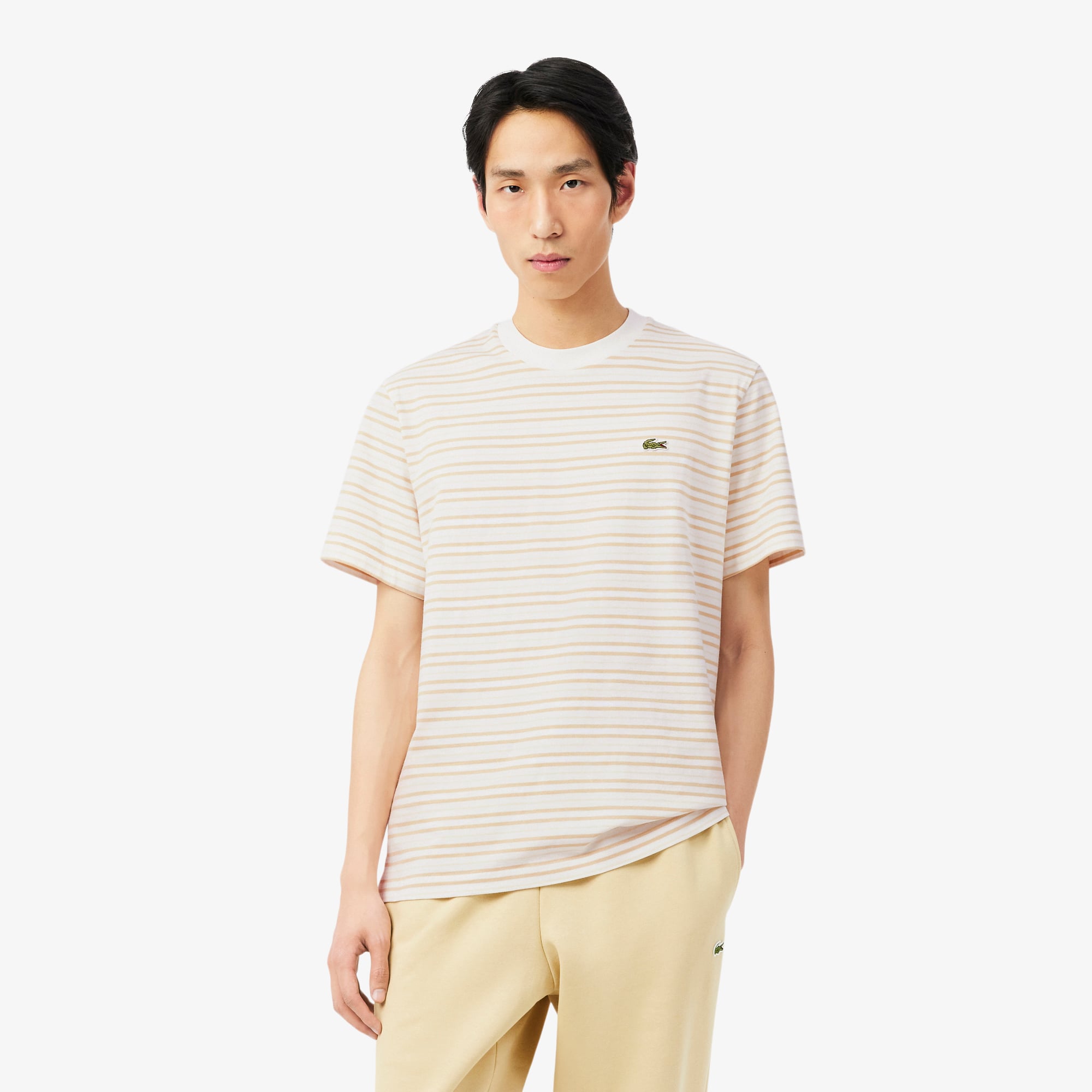 Áo Thun Lacoste Nam Dáng Cổ Điển Chất Liệu Cotton Kẻ Sọc