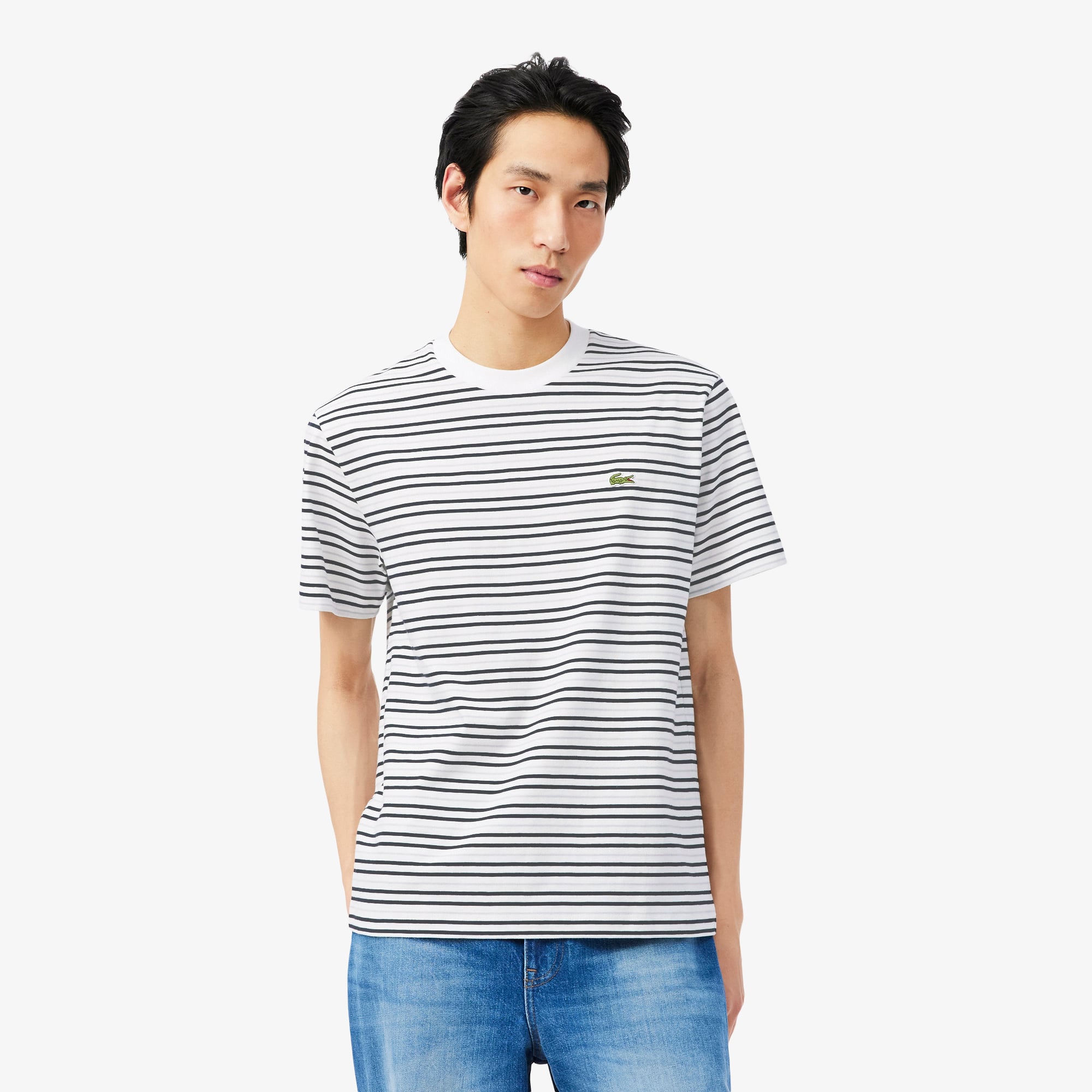 Áo Thun Lacoste Nam Dáng Cổ Điển Chất Liệu Cotton Kẻ Sọc