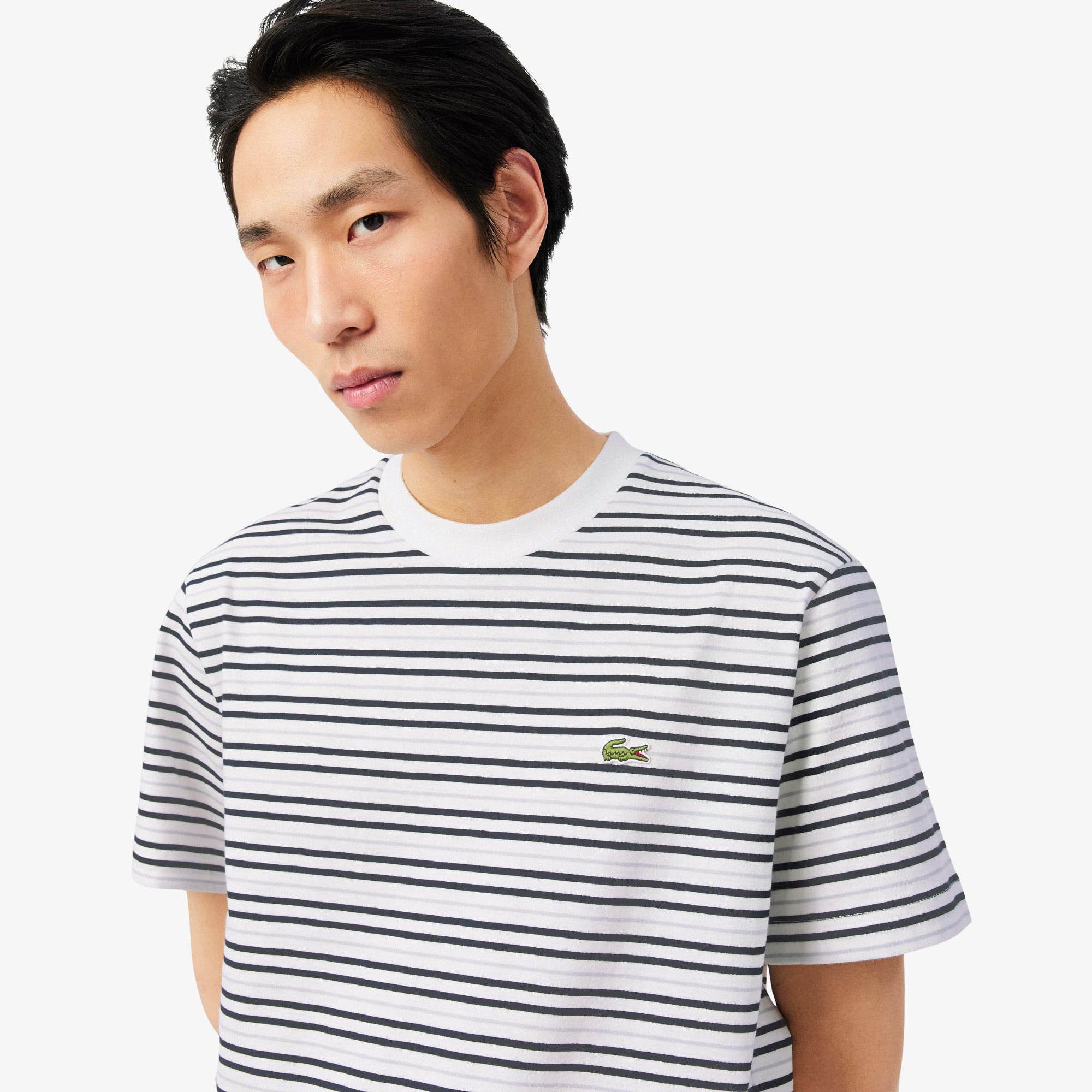 Áo Thun Lacoste Nam Dáng Cổ Điển Chất Liệu Cotton Kẻ Sọc
