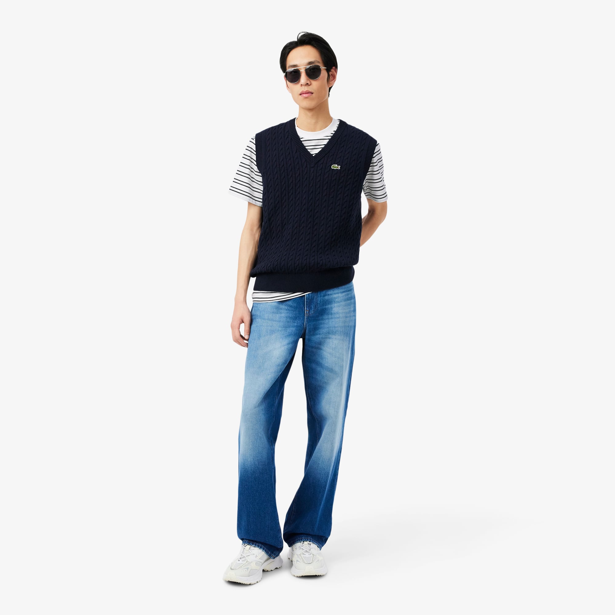 Áo Thun Lacoste Nam Dáng Cổ Điển Chất Liệu Cotton Kẻ Sọc