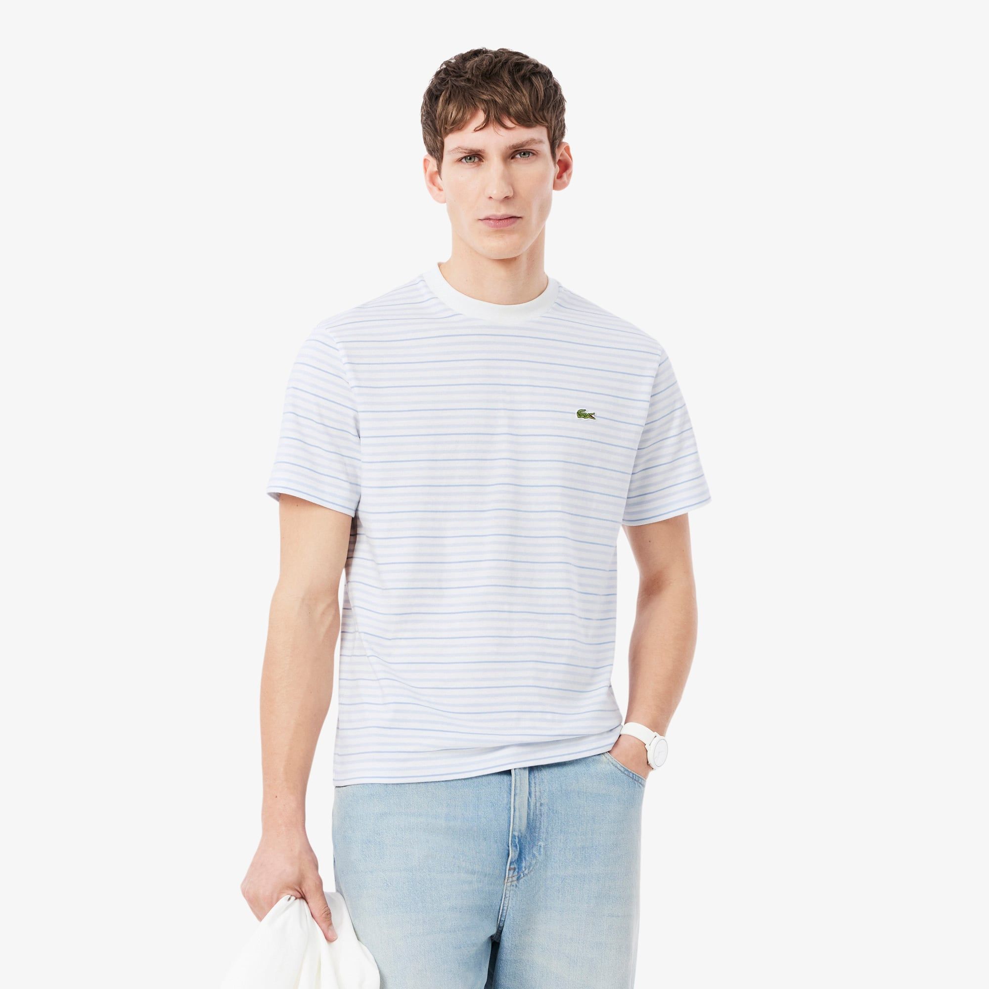 Áo Thun Lacoste Nam Dáng Cổ Điển Chất Liệu Cotton Kẻ Sọc