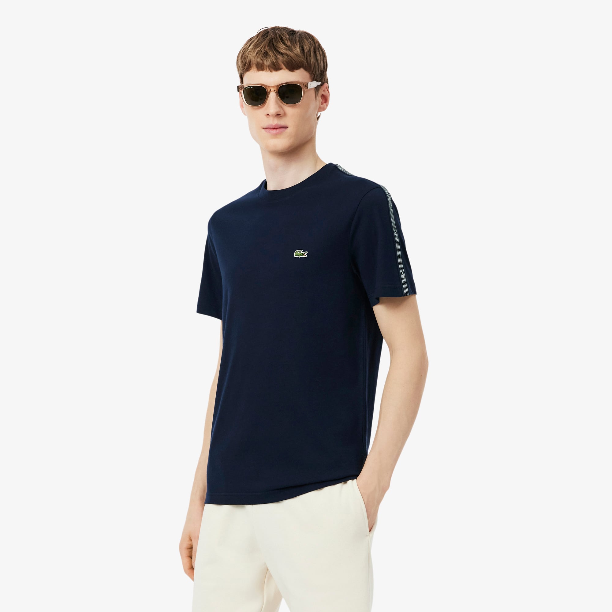 Áo Thun Lacoste Nam Dáng Cổ Điển Có Dải Băng Kẻ Sọc Với Logo