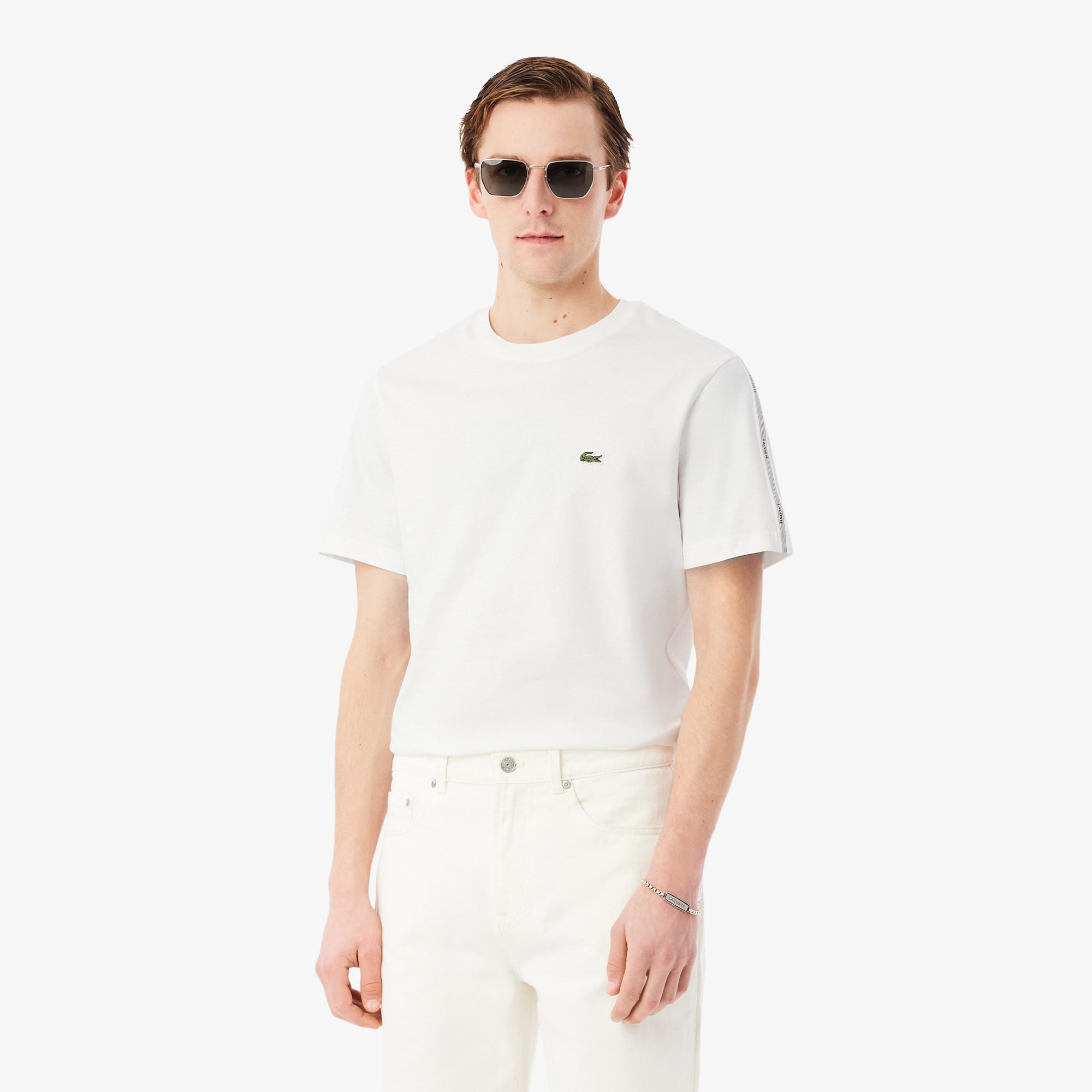 Áo Thun Lacoste Nam Dáng Cổ Điển Có Dải Băng Kẻ Sọc Với Logo