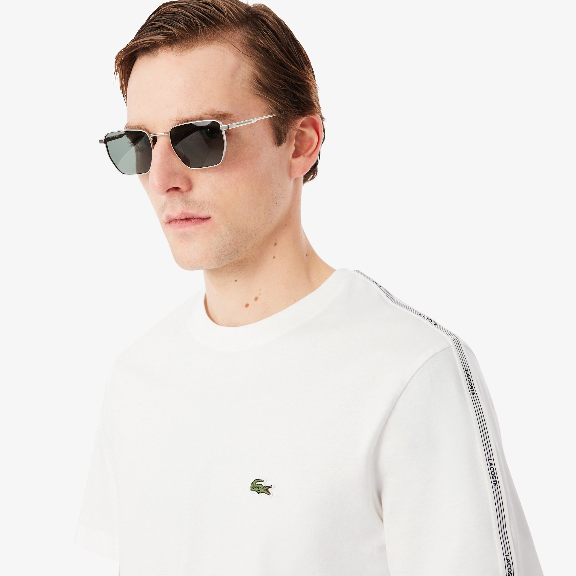 Áo Thun Lacoste Nam Dáng Cổ Điển Có Dải Băng Kẻ Sọc Với Logo