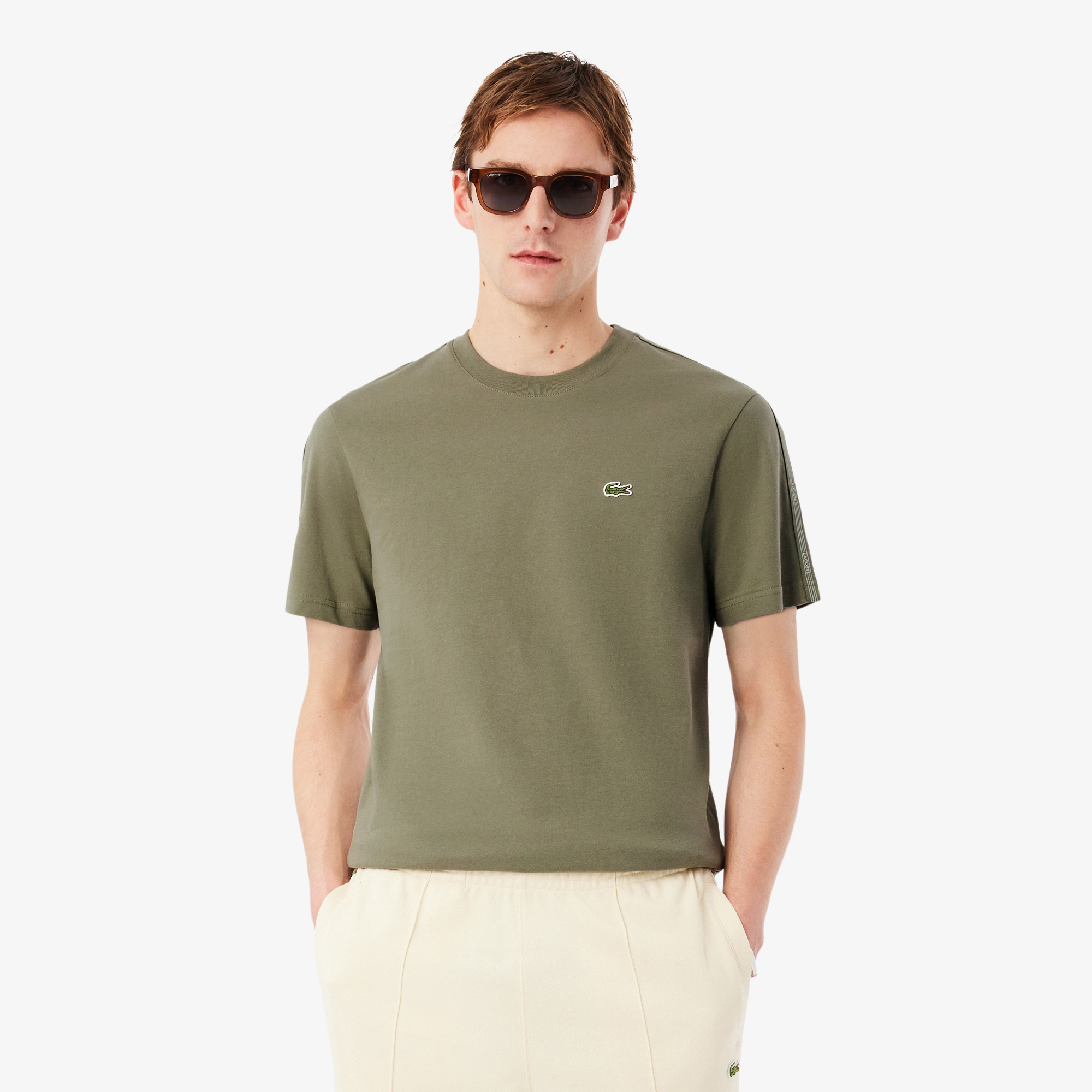 Áo Thun Lacoste Nam Dáng Cổ Điển Có Dải Băng Kẻ Sọc Với Logo