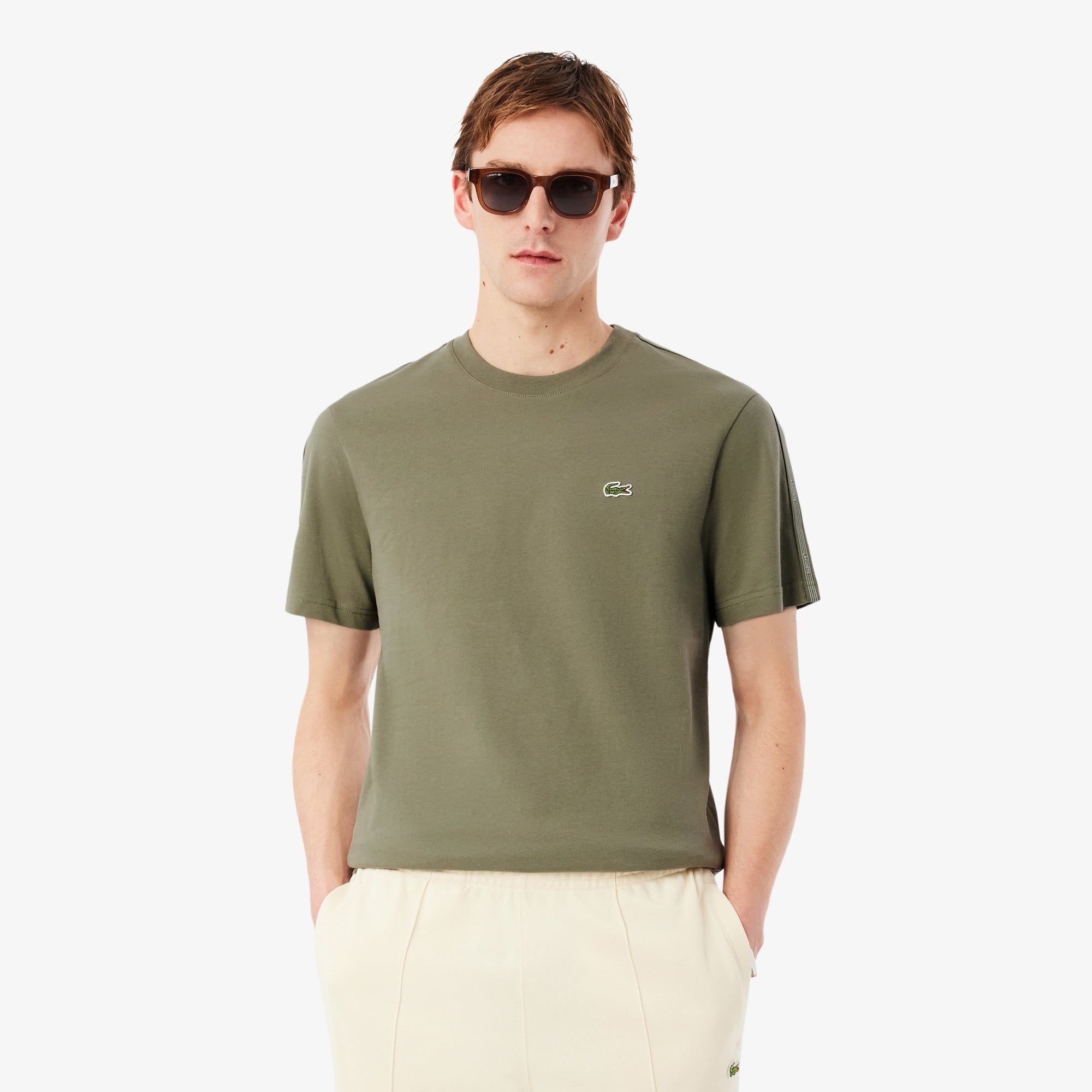 Áo Thun Lacoste Nam Dáng Cổ Điển Có Dải Băng Kẻ Sọc Với Logo