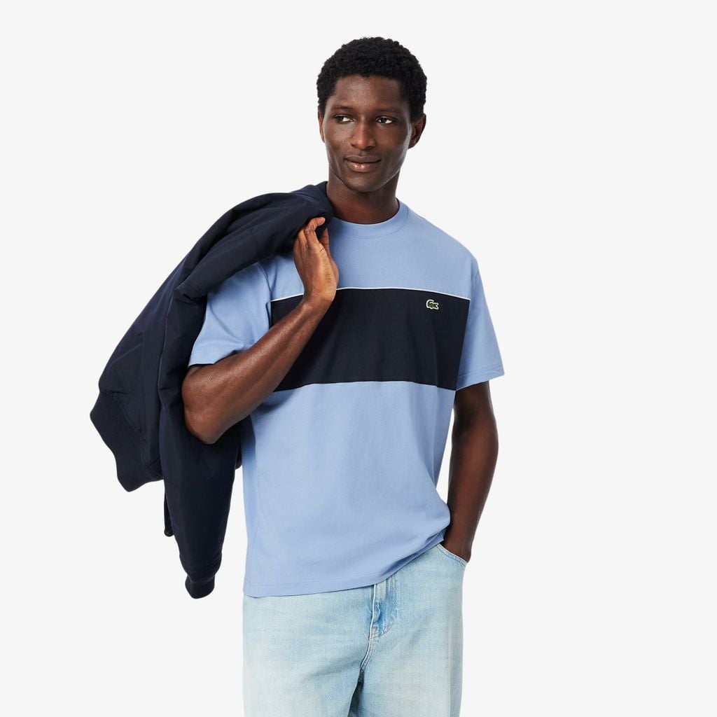 Áo Thun Lacoste Nam Dáng Oversize Chất Liệu Cotton Họa Tiết Color-Block