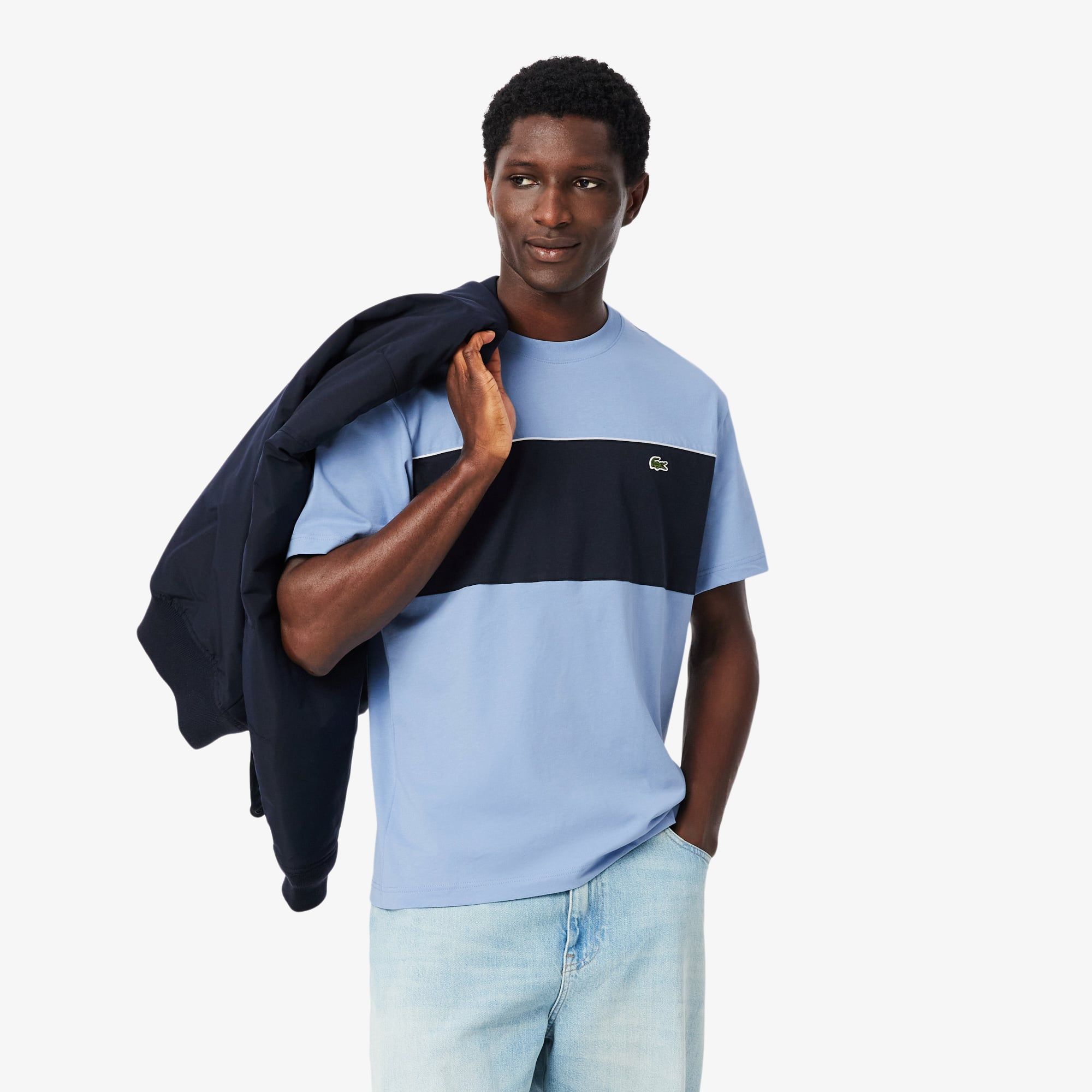 Áo Thun Lacoste Nam Dáng Oversize Chất Liệu Cotton Họa Tiết Color-Block