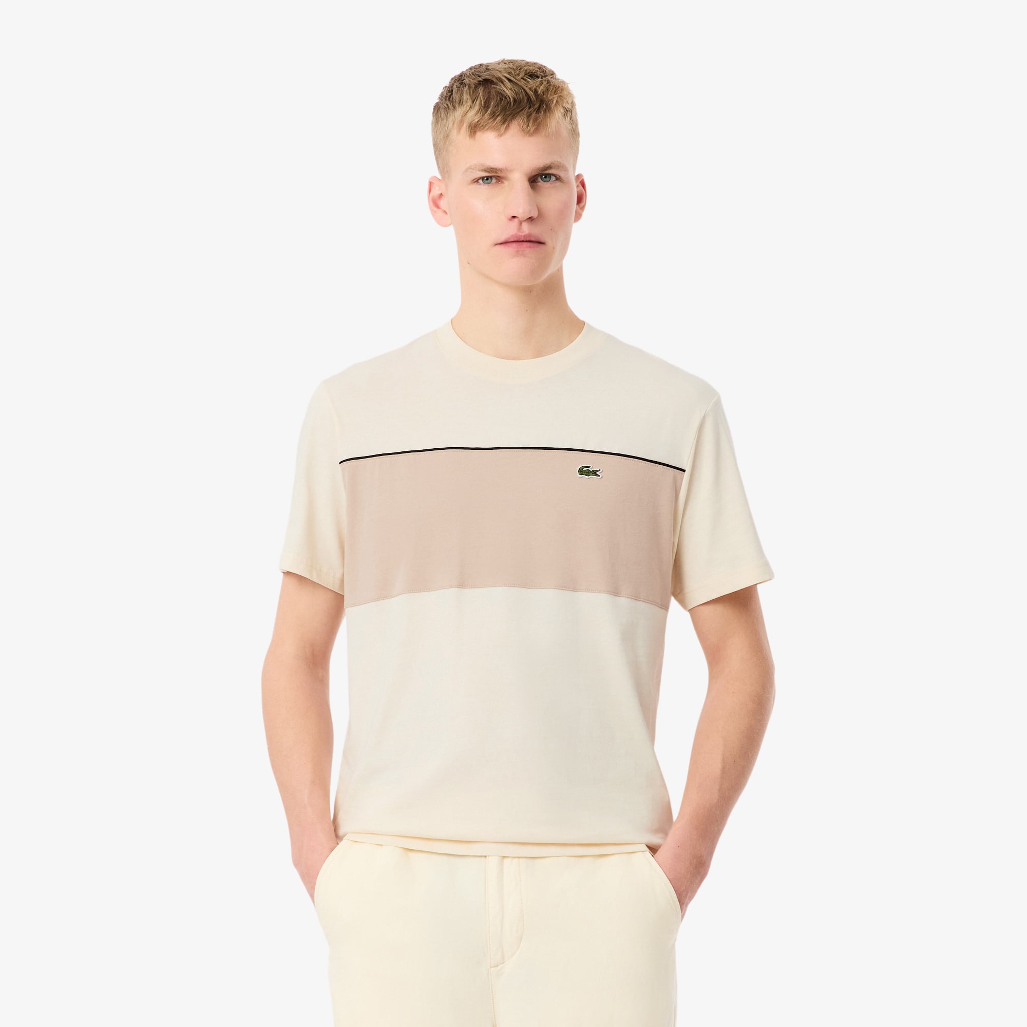 Áo Thun Lacoste Nam Dáng Oversize Chất Liệu Cotton Họa Tiết Color-Block