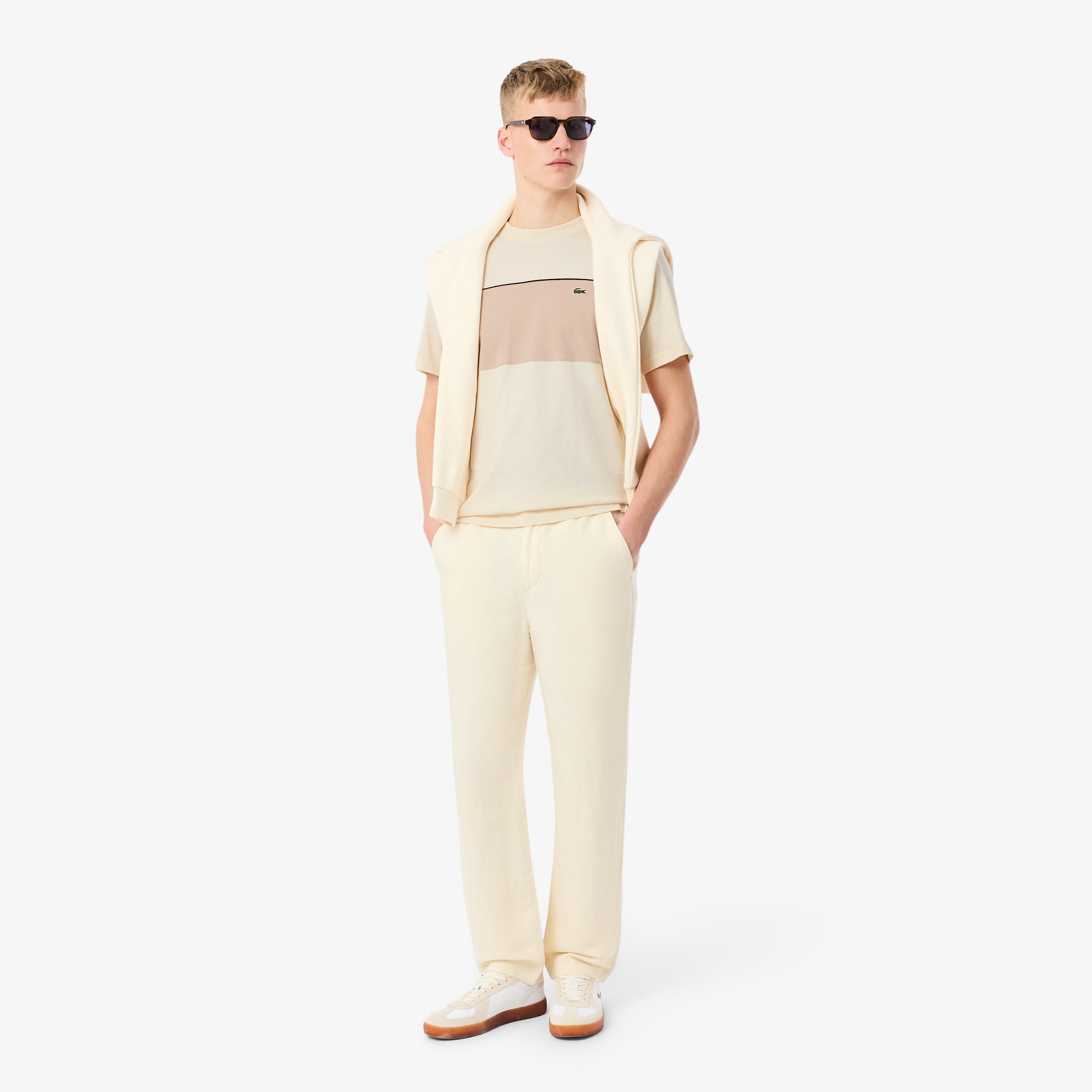 Áo Thun Lacoste Nam Dáng Oversize Chất Liệu Cotton Họa Tiết Color-Block