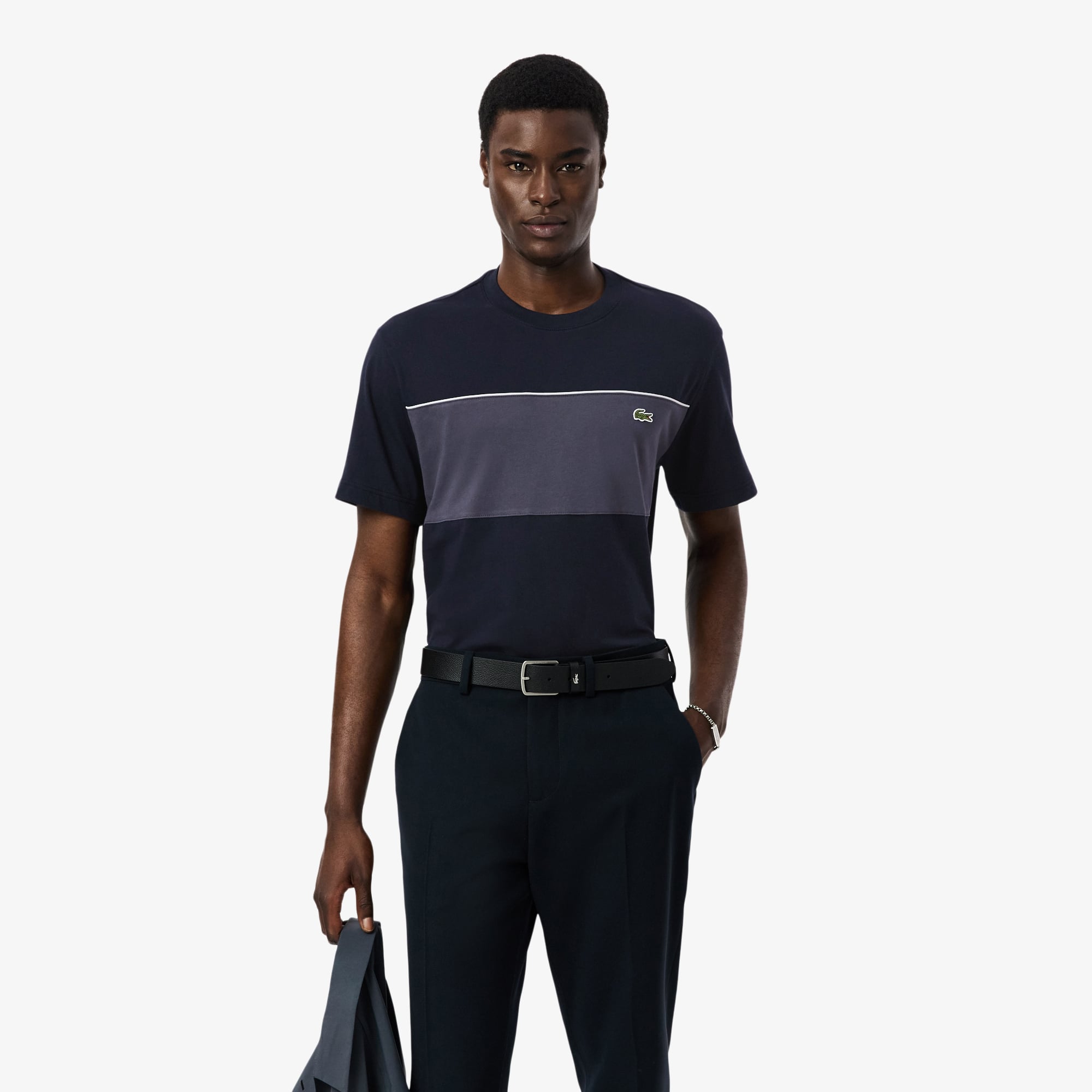 Áo Thun Lacoste Nam Dáng Oversize Chất Liệu Cotton Họa Tiết Color-Block