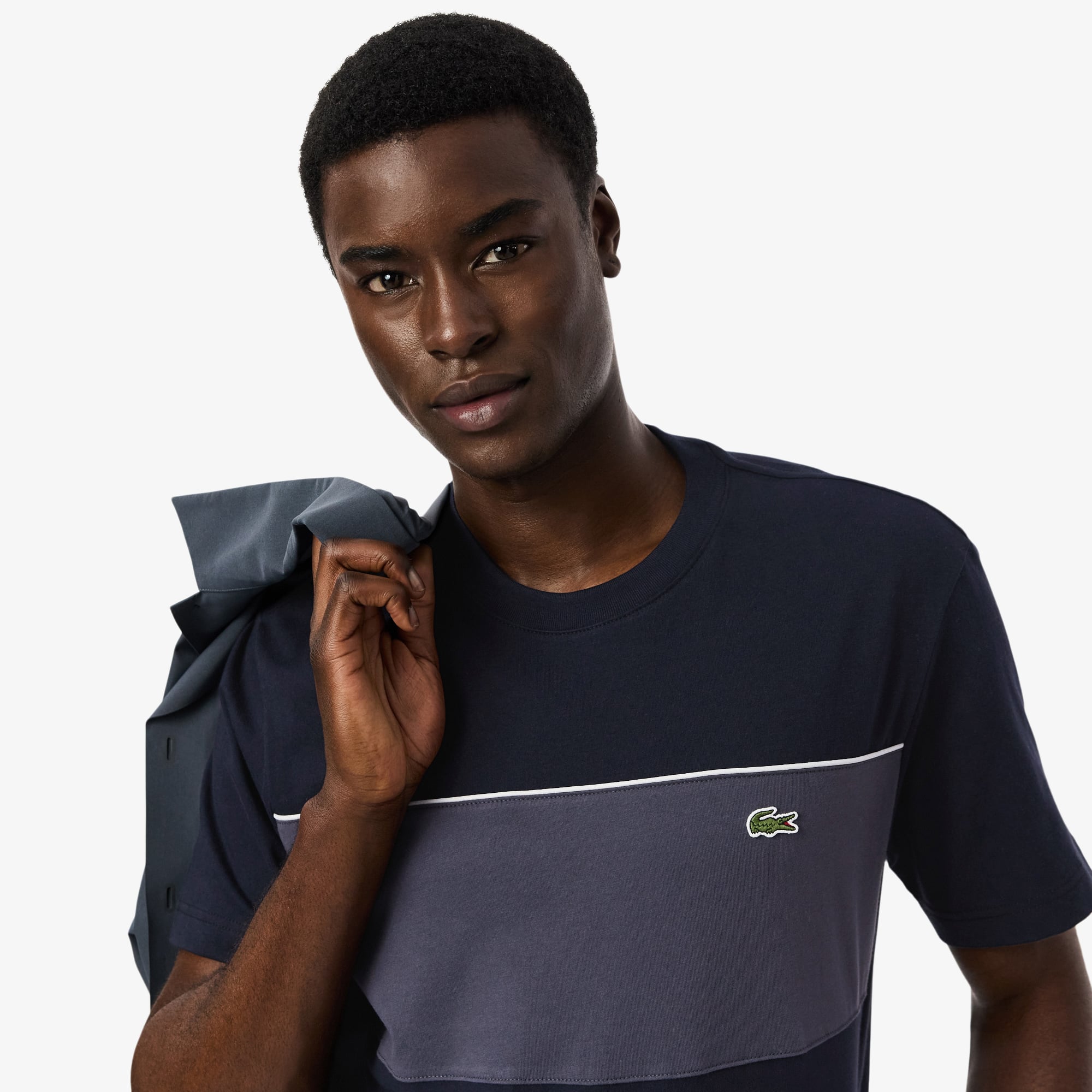Áo Thun Lacoste Nam Dáng Oversize Chất Liệu Cotton Họa Tiết Color-Block