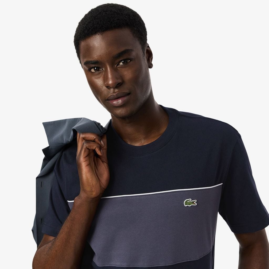 Áo Thun Lacoste Nam Dáng Oversize Chất Liệu Cotton Họa Tiết Color-Block