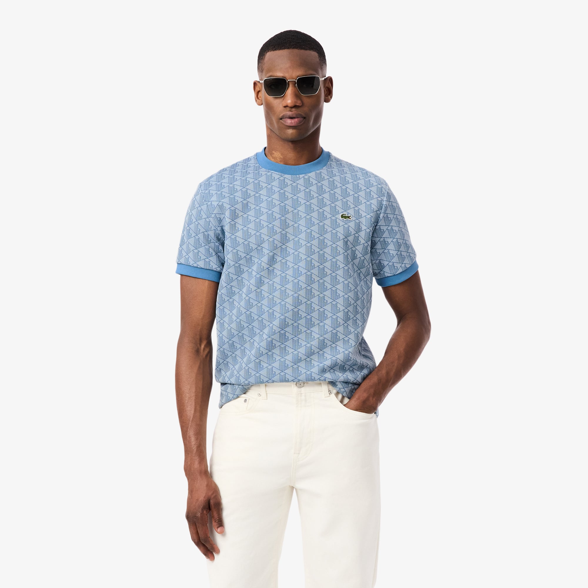 Áo Thun Lacoste Nam Dáng Suông Dệt Nổi Họa Tiết Monogram