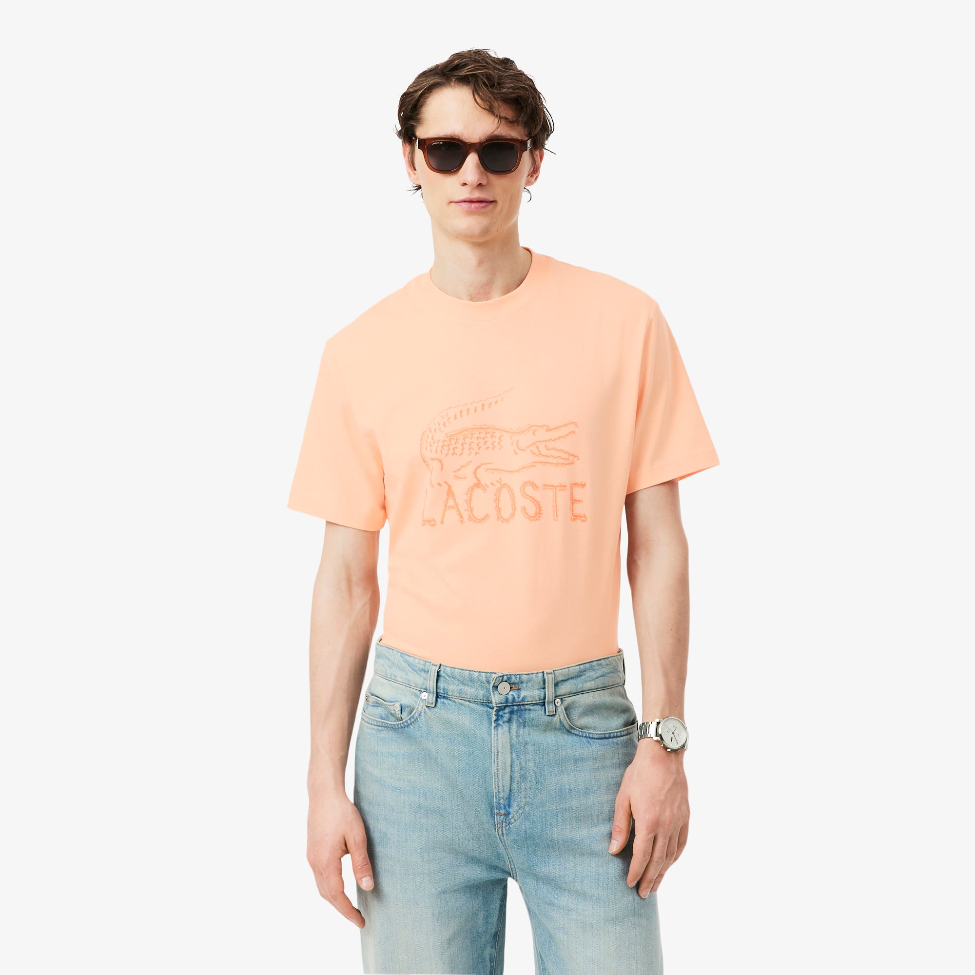 Áo Thun Lacoste Nam Dáng Cổ Điển Chất Liệu Cotton In Hình