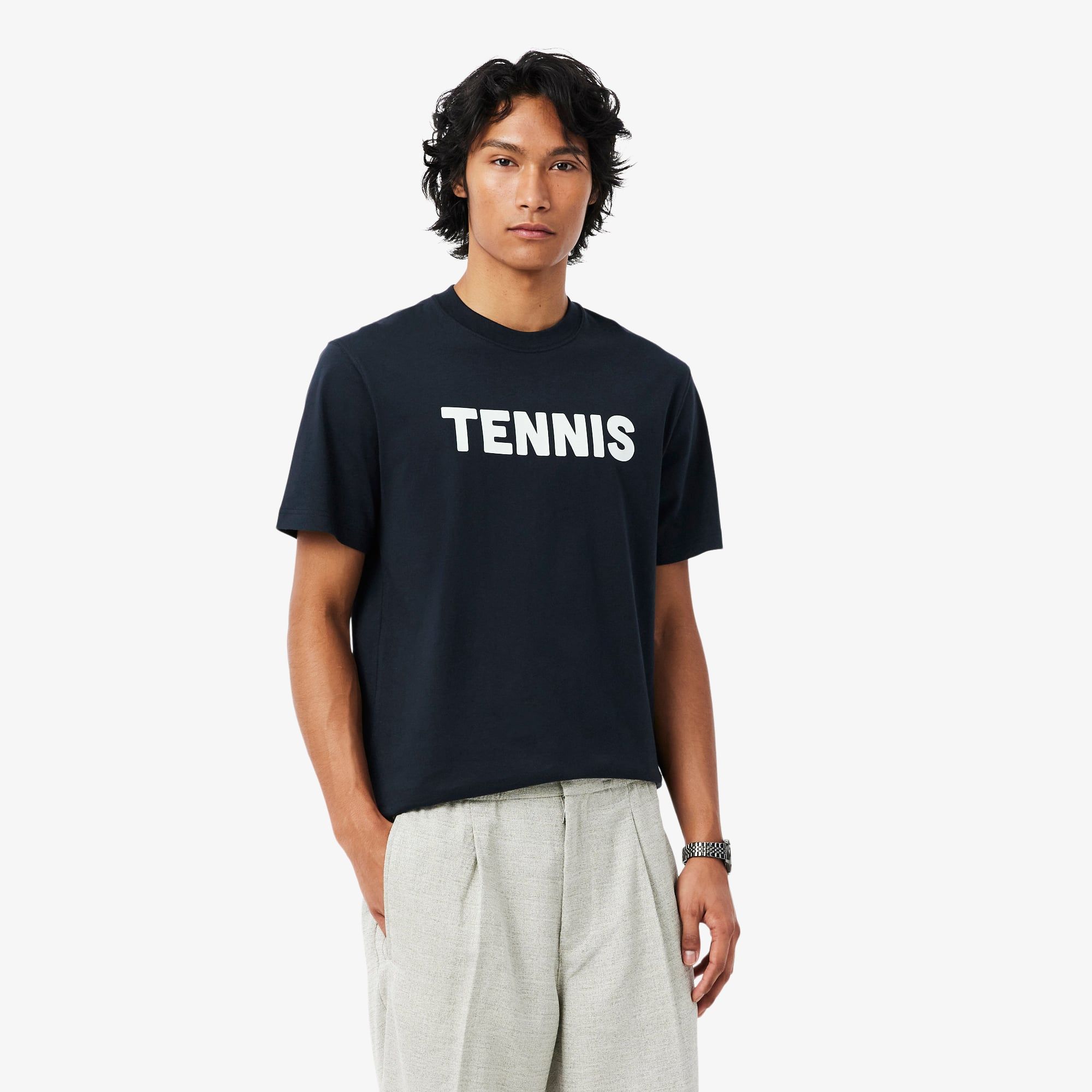 Áo Thun Lacoste Nam Dáng Cổ Điển Chất Liệu Cotton In Hình