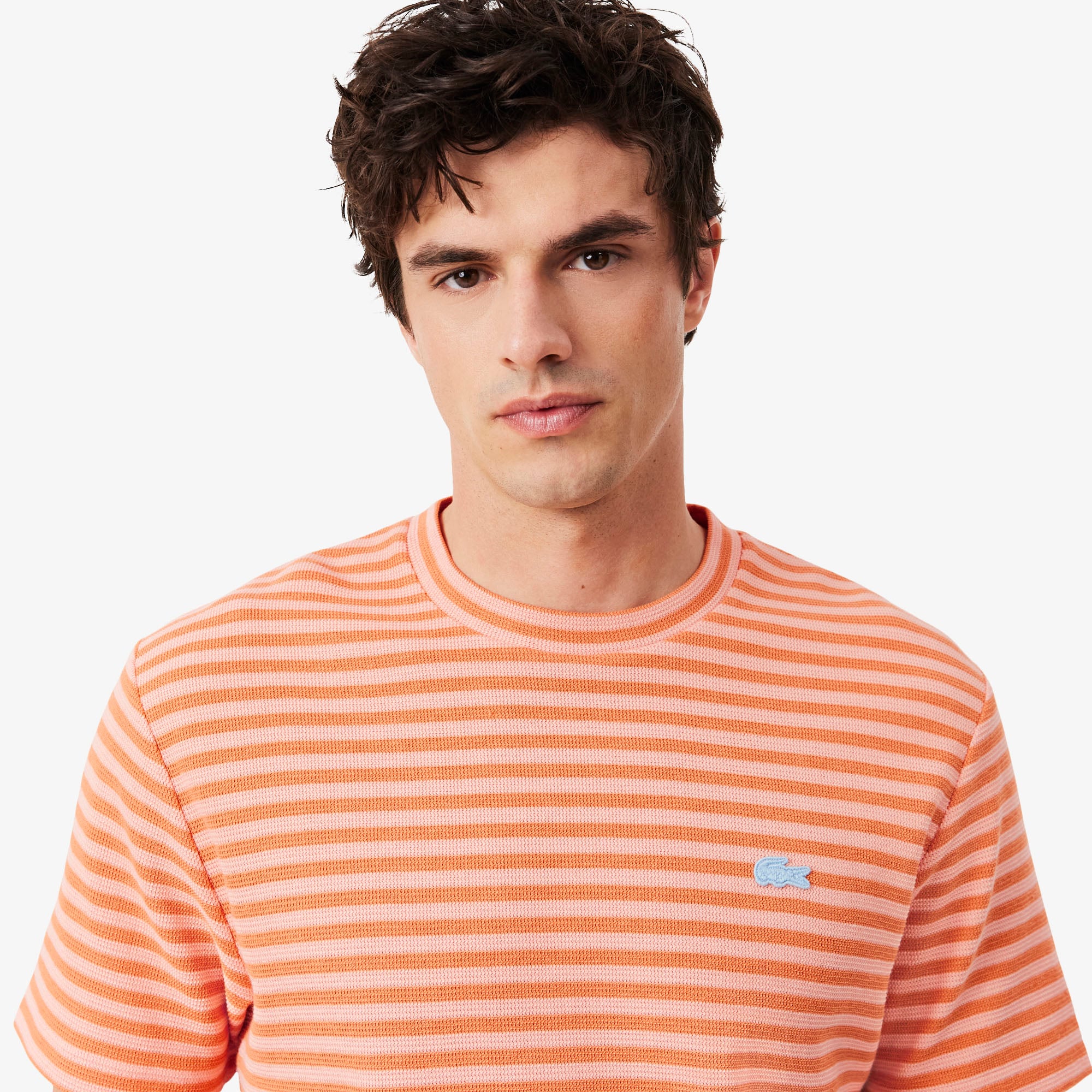 Áo Thun Lacoste Nam Dáng Cổ Điển Chất Liệu Cotton Kẻ Sọc Dập Nổi