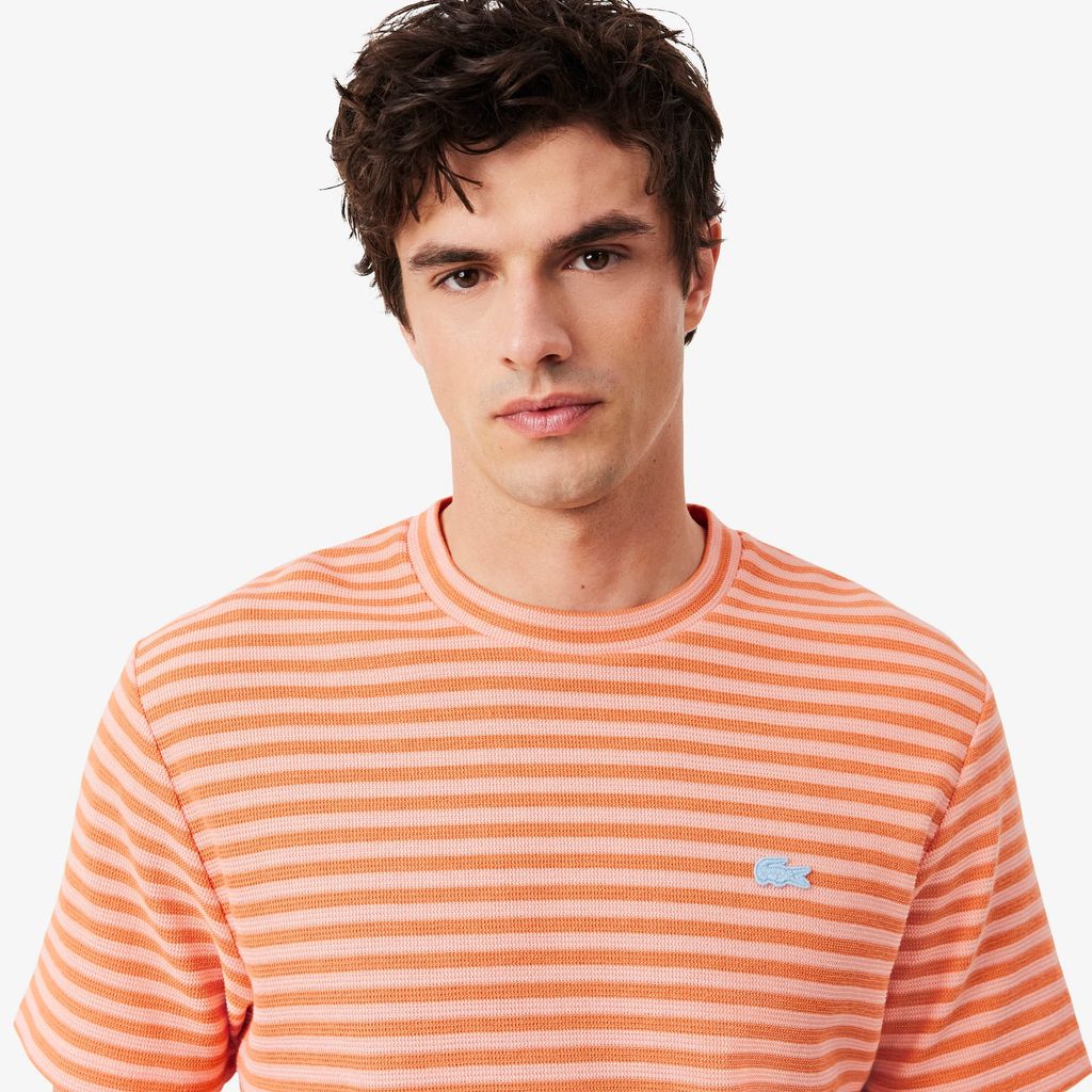 Áo Thun Lacoste Nam Dáng Cổ Điển Chất Liệu Cotton Kẻ Sọc Dập Nổi