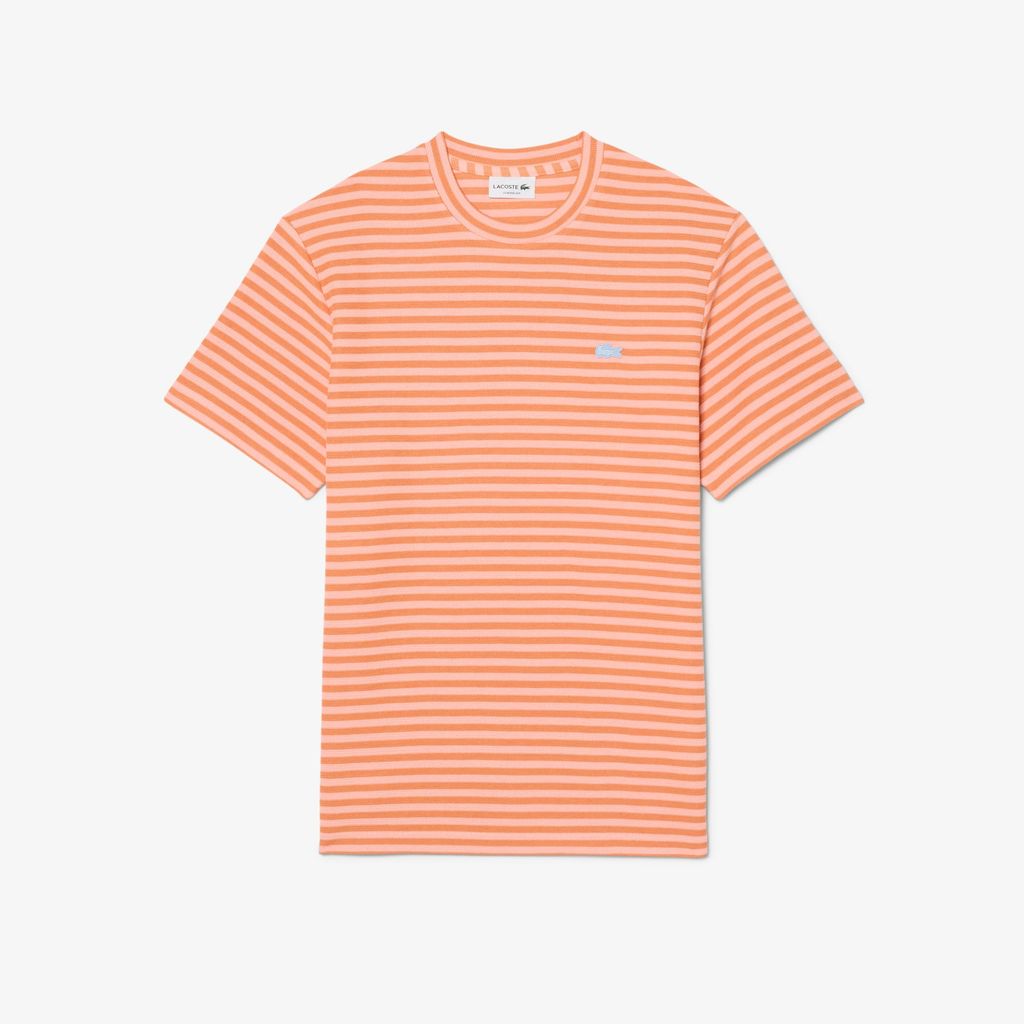 Áo Thun Lacoste Nam Dáng Cổ Điển Chất Liệu Cotton Kẻ Sọc Dập Nổi