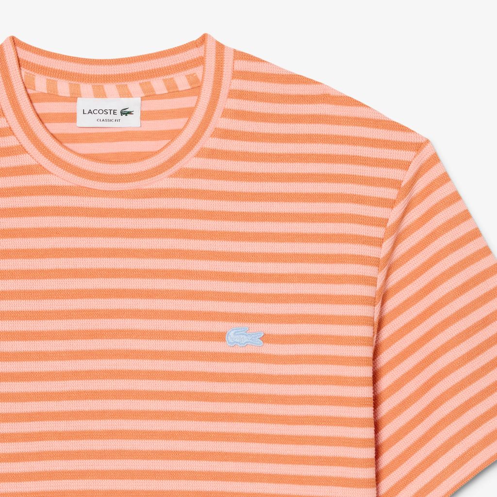 Áo Thun Lacoste Nam Dáng Cổ Điển Chất Liệu Cotton Kẻ Sọc Dập Nổi