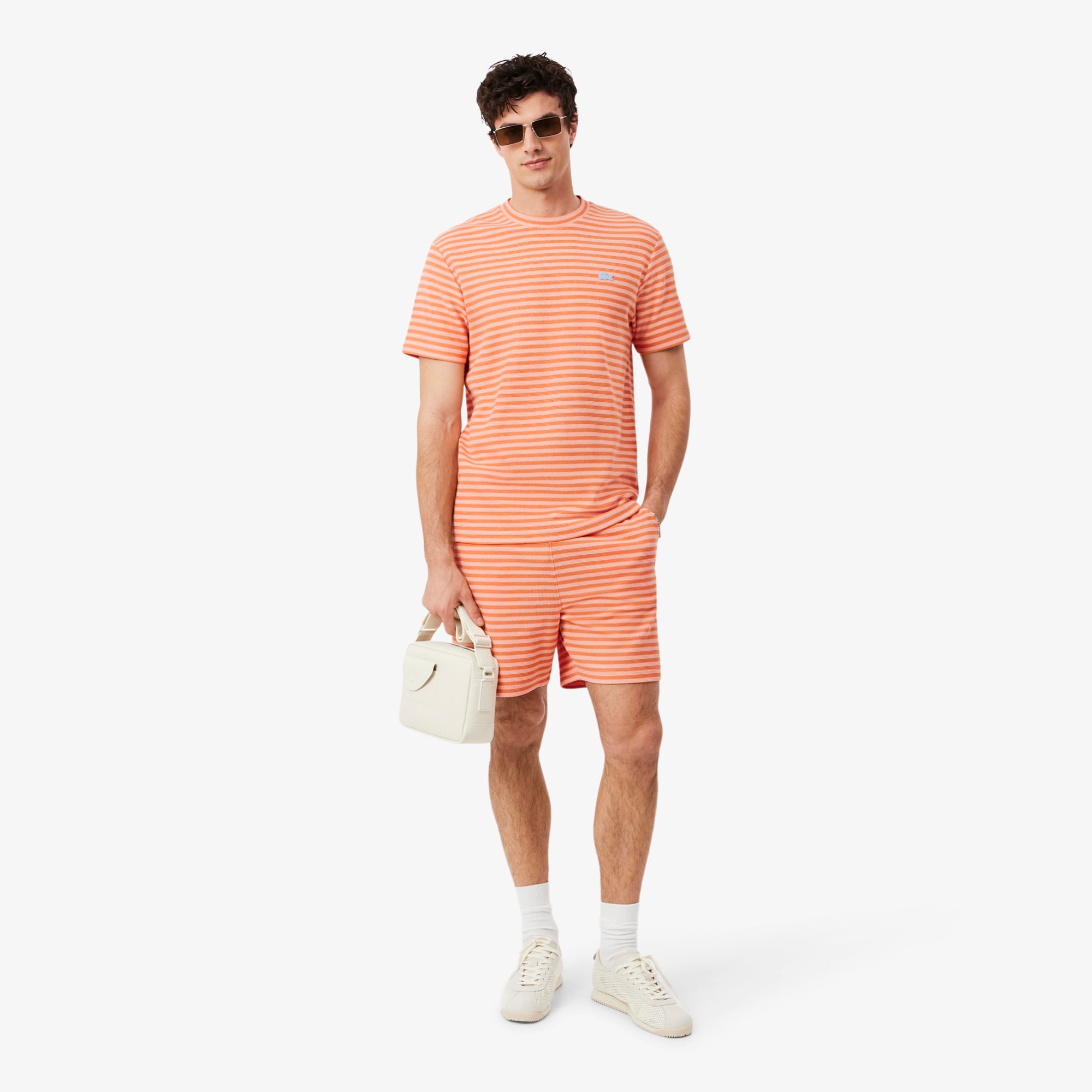 Áo Thun Lacoste Nam Dáng Cổ Điển Chất Liệu Cotton Kẻ Sọc Dập Nổi