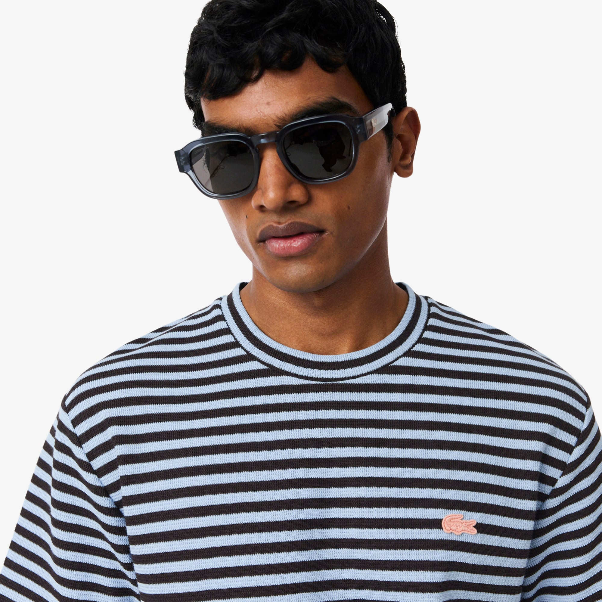 Áo Thun Lacoste Nam Dáng Cổ Điển Chất Liệu Cotton Kẻ Sọc Dập Nổi