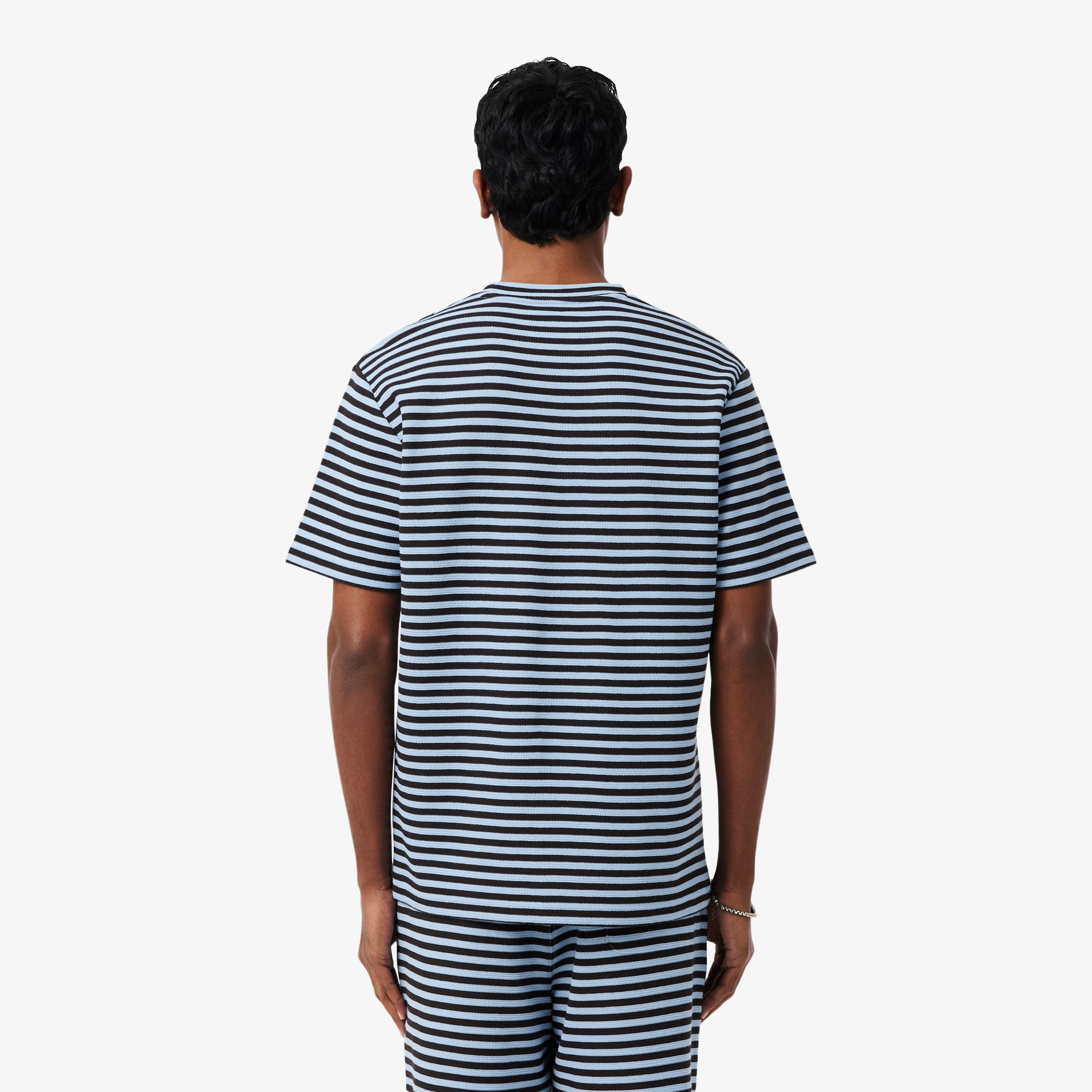 Áo Thun Lacoste Nam Dáng Cổ Điển Chất Liệu Cotton Kẻ Sọc Dập Nổi