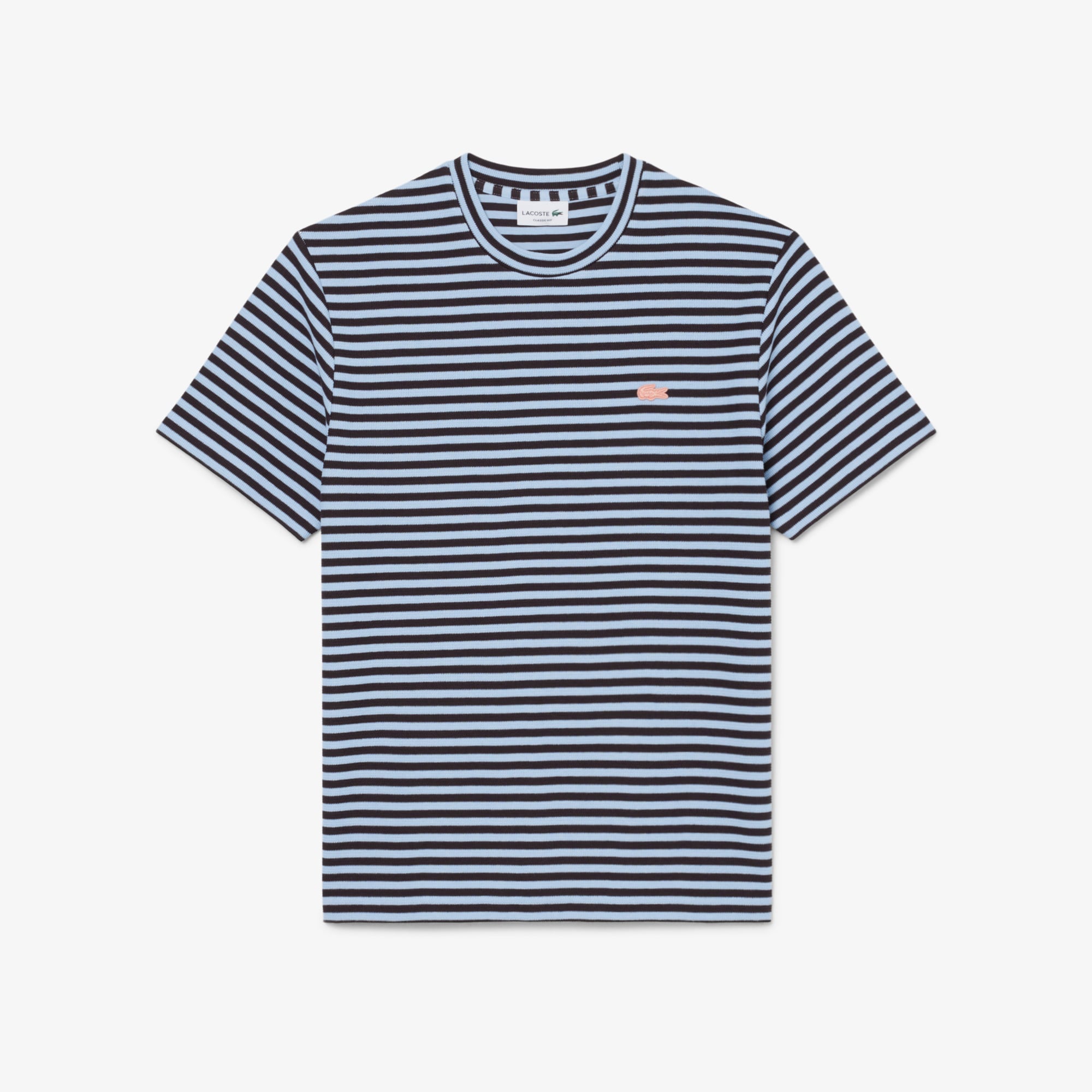 Áo Thun Lacoste Nam Dáng Cổ Điển Chất Liệu Cotton Kẻ Sọc Dập Nổi
