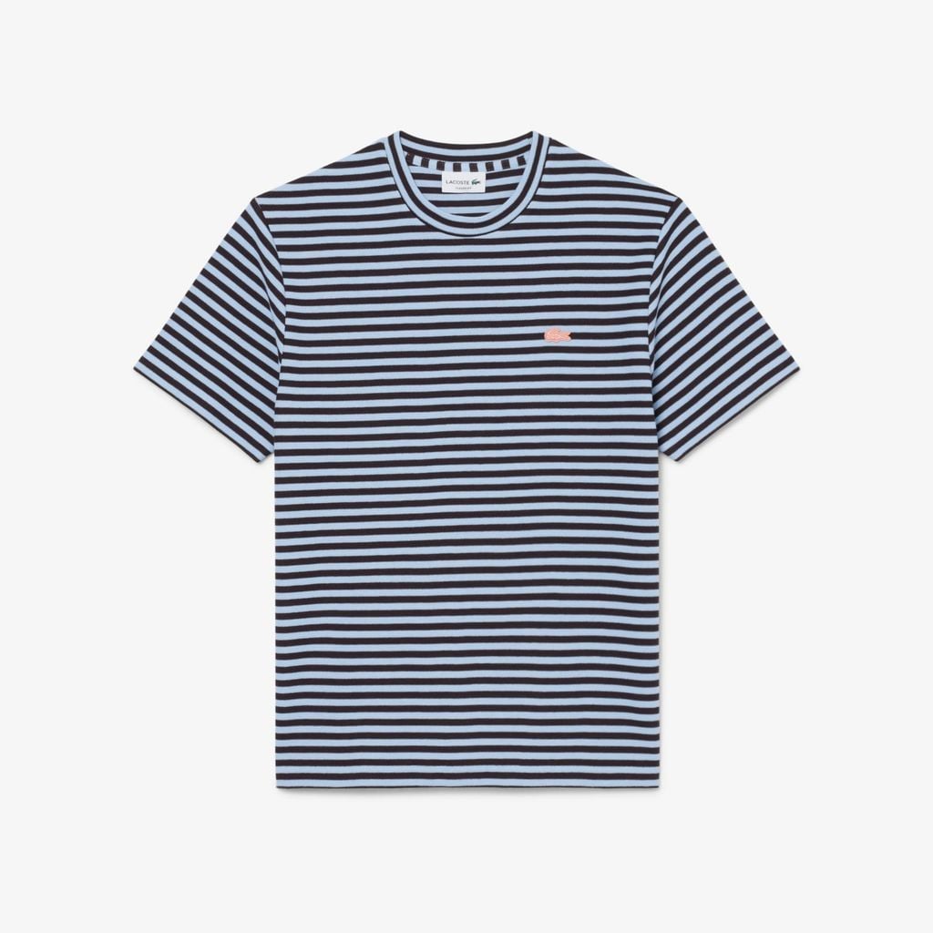 Áo Thun Lacoste Nam Dáng Cổ Điển Chất Liệu Cotton Kẻ Sọc Dập Nổi