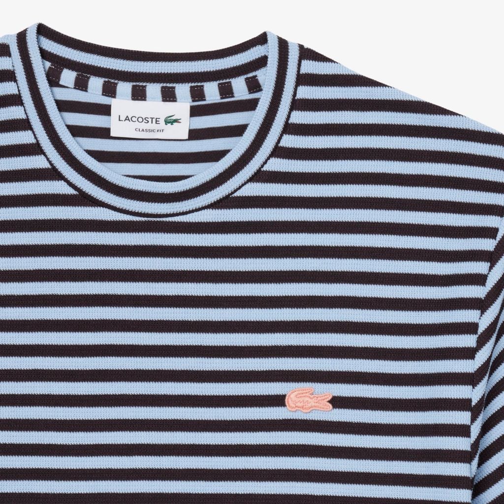 Áo Thun Lacoste Nam Dáng Cổ Điển Chất Liệu Cotton Kẻ Sọc Dập Nổi