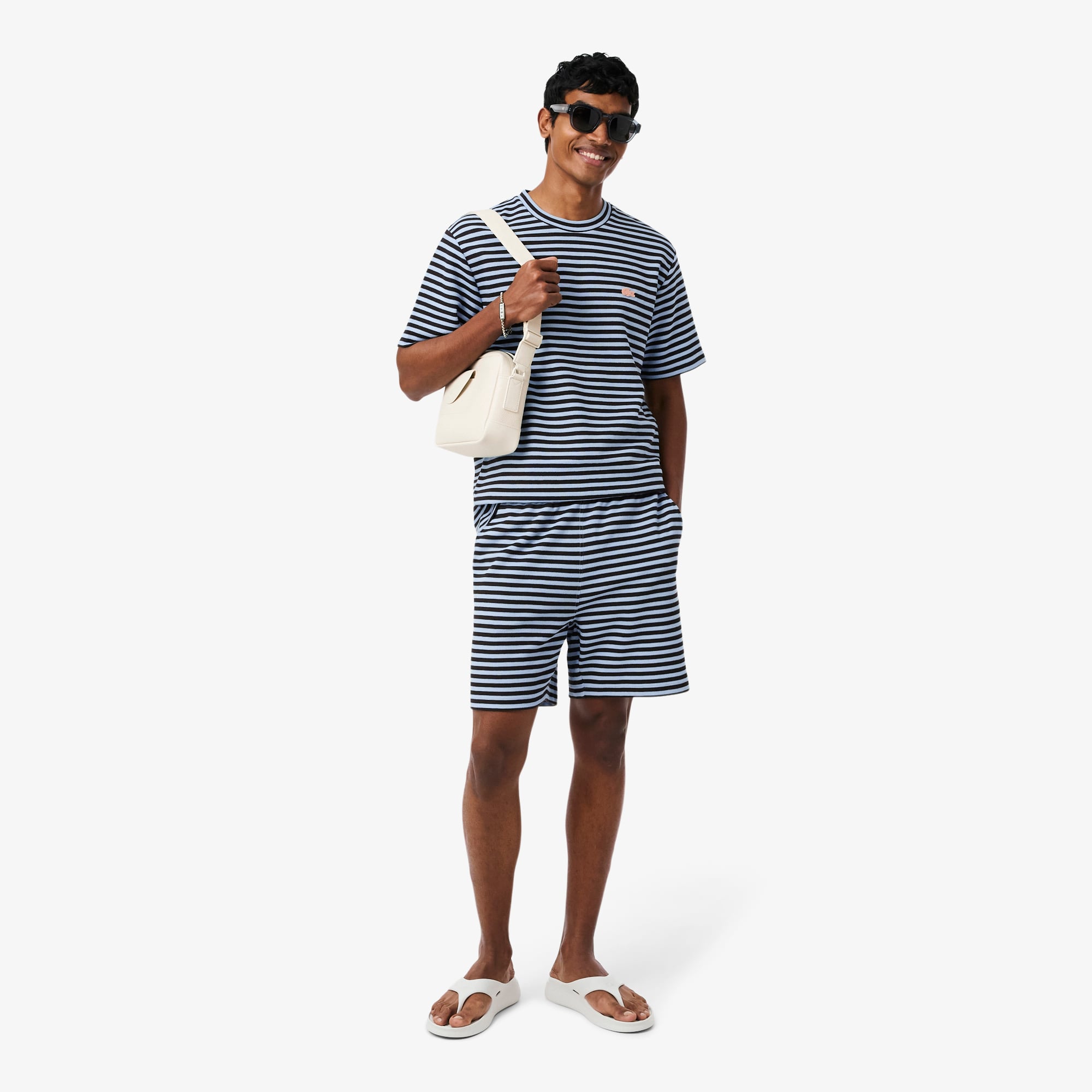 Áo Thun Lacoste Nam Dáng Cổ Điển Chất Liệu Cotton Kẻ Sọc Dập Nổi
