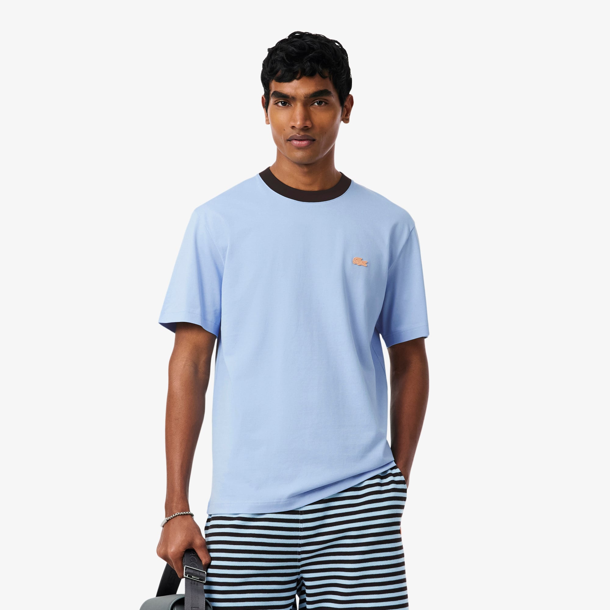 Áo Thun Lacoste Nam Dáng Cổ Điển Chất Liệu Cotton Họa Tiết Color-Block