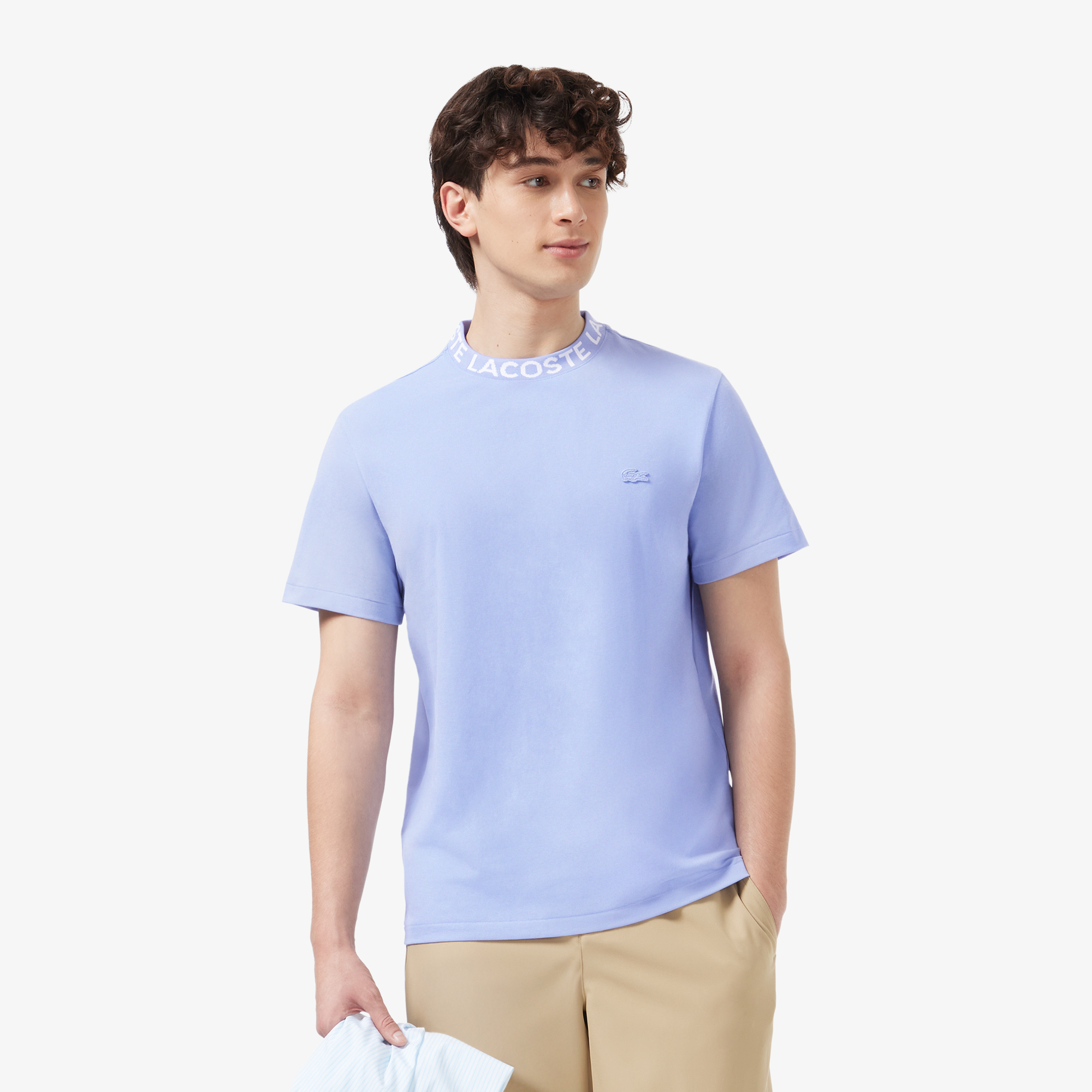 Áo Thun Lacoste Nam Dáng Suông Chất Liệu Co Giãn Có Cổ Dệt Jacquard