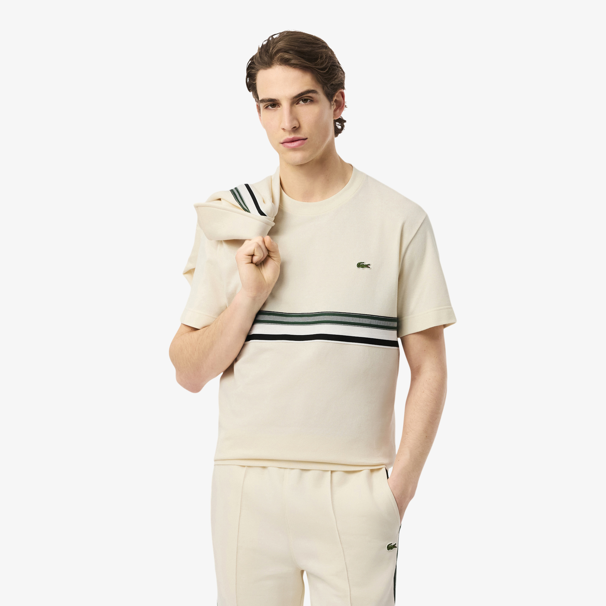 Áo Thun Lacoste Nam Dáng Cổ Điển Sọc Sản Xuất Tại Pháp