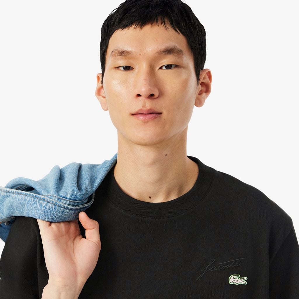 Áo Thun Lacoste Nam Dáng Cổ Điển Thêu Chữ Ký Chất Liệu Jersey Dày Dặn