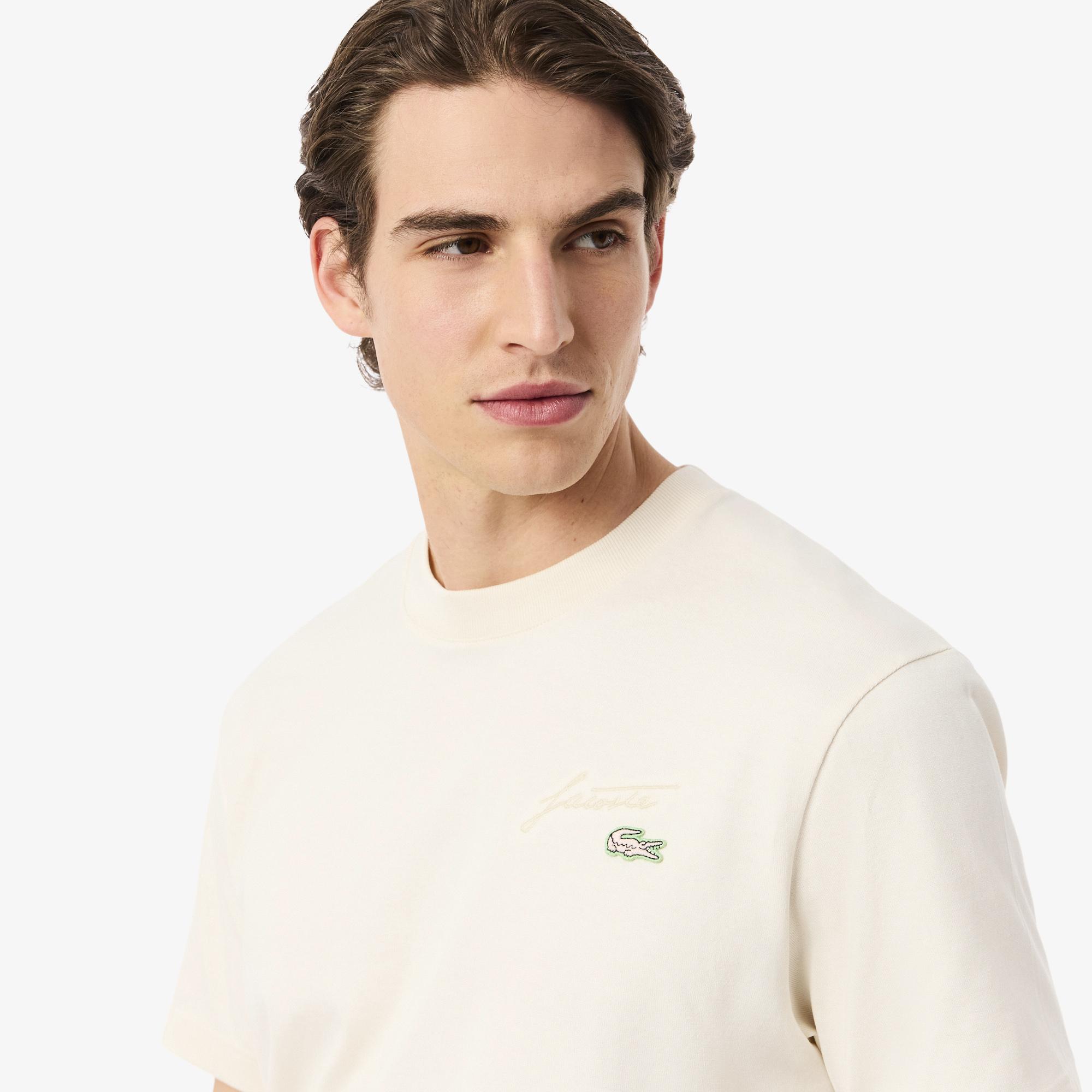 Áo Thun Lacoste Nam Dáng Cổ Điển Thêu Chữ Ký Chất Liệu Jersey Dày Dặn