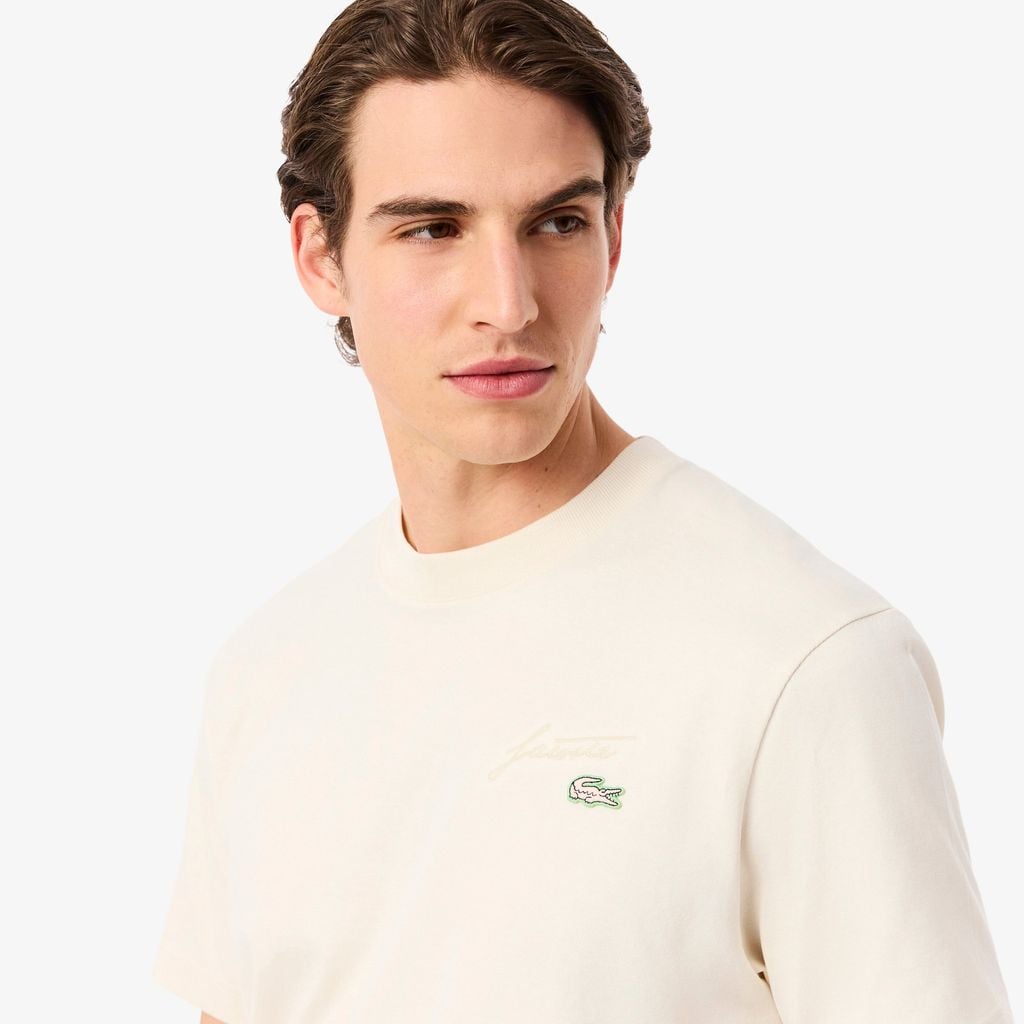 Áo Thun Lacoste Nam Dáng Cổ Điển Thêu Chữ Ký Chất Liệu Jersey Dày Dặn